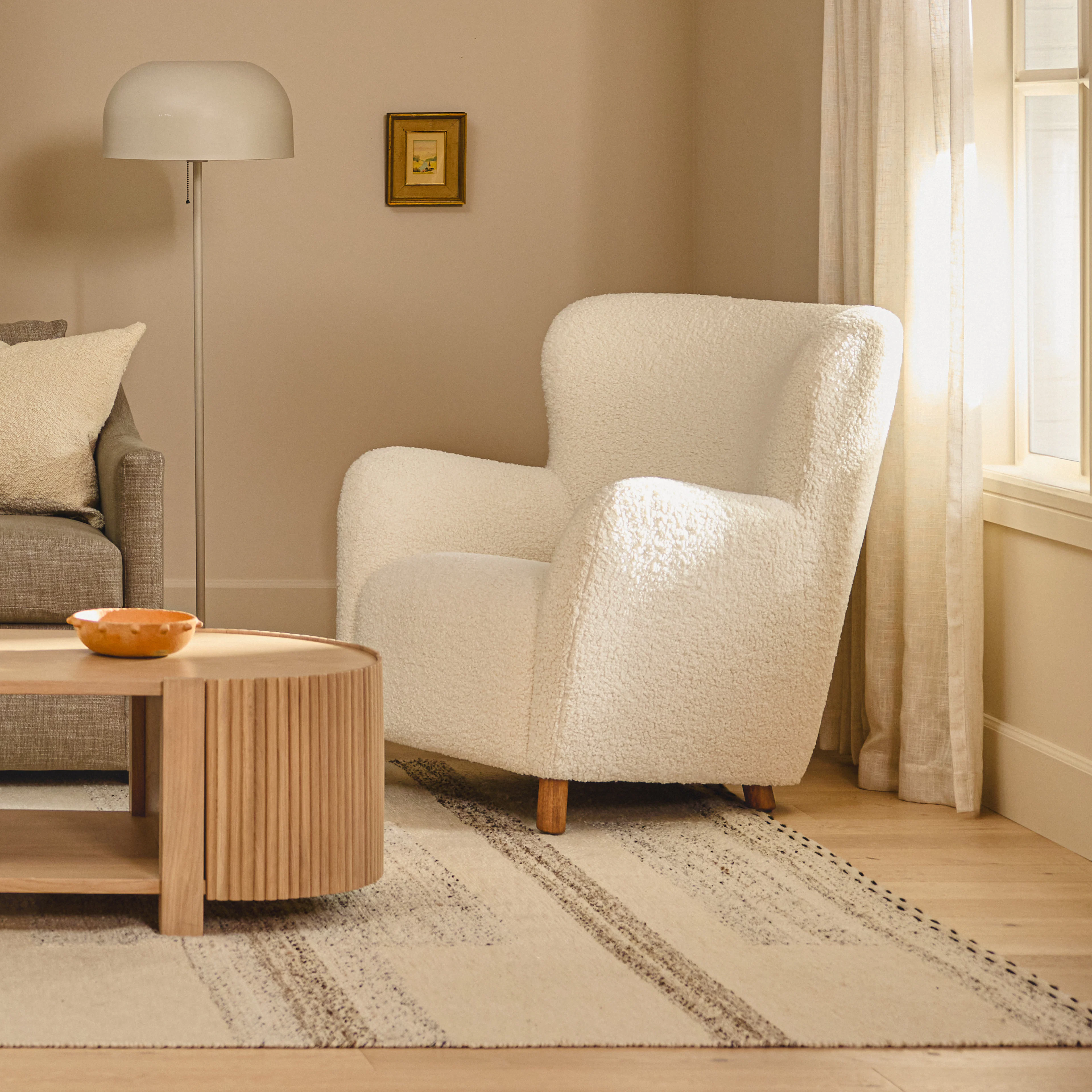 White Shearling Wingback Armchair - Scandinavian Design