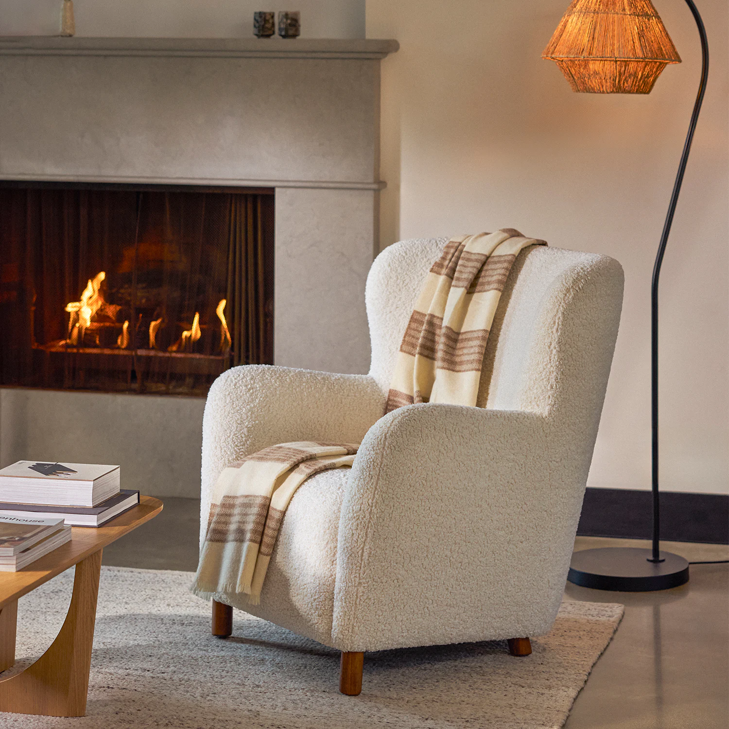 White Shearling Wingback Armchair - Scandinavian Design