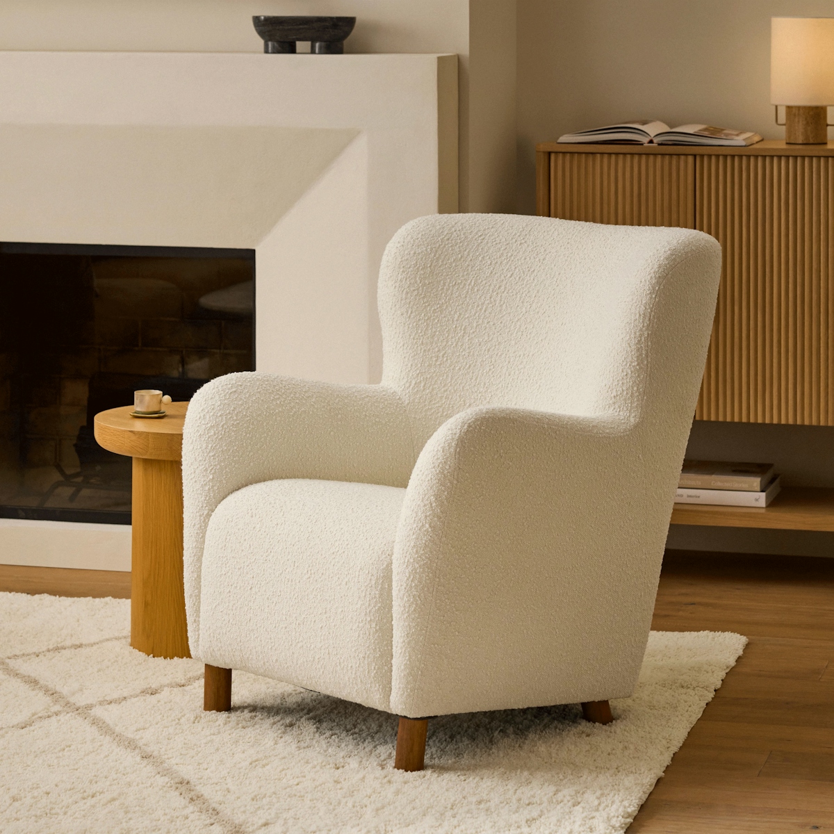 Archie Cream Archie Cream Bouclé Teddy Fabric Wingback Lounge Chair | Article