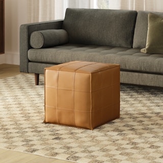 Nash 18" Leather Pouf - Taos Tan