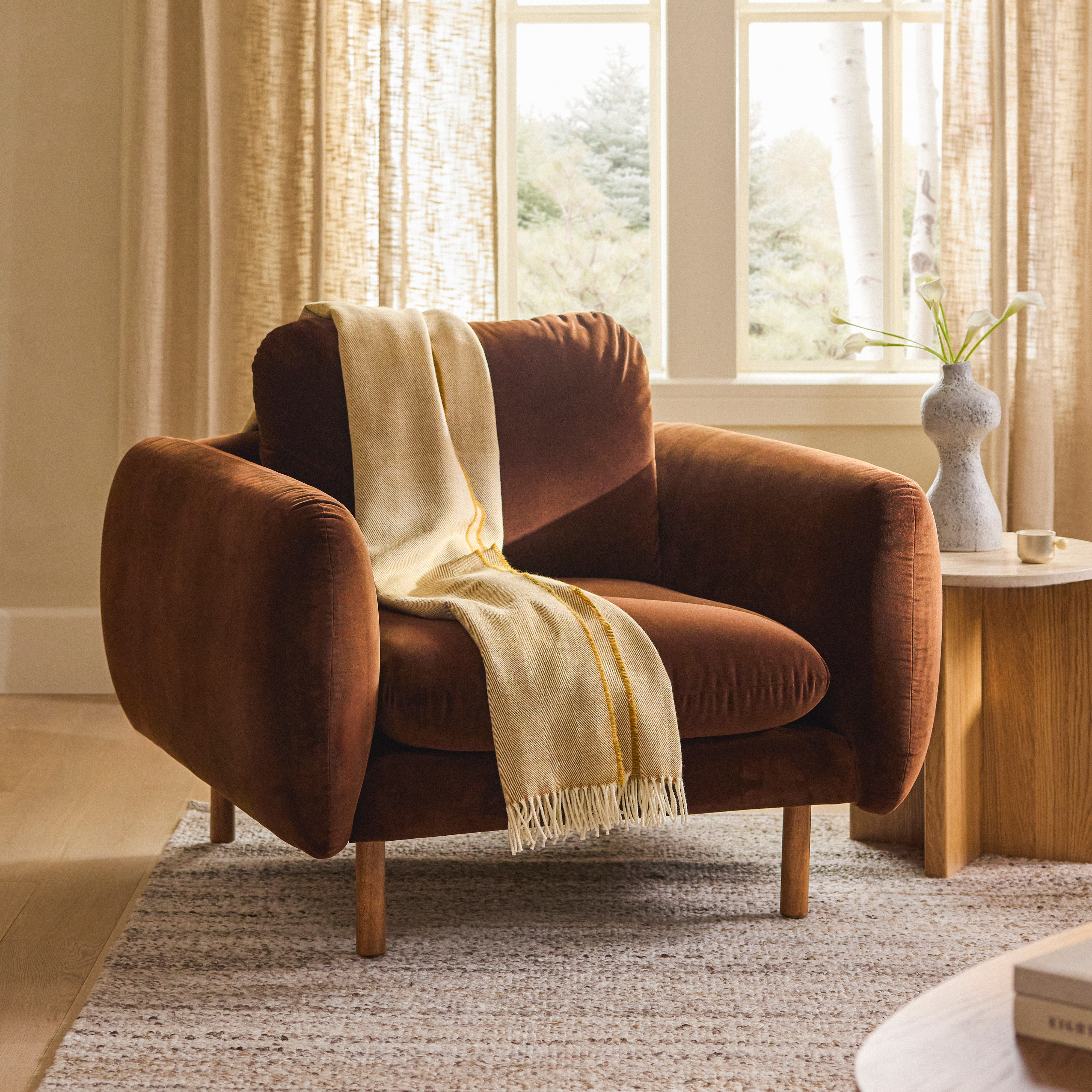 Sanders 37 Velvet Lounge Chair Plush Pacific Brown