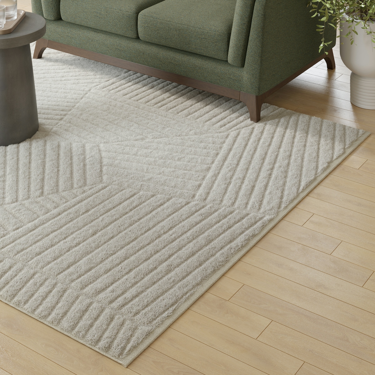 Tetra Gray 5 x 8 Rug, Textured Geometric Pattern, Machine Washable