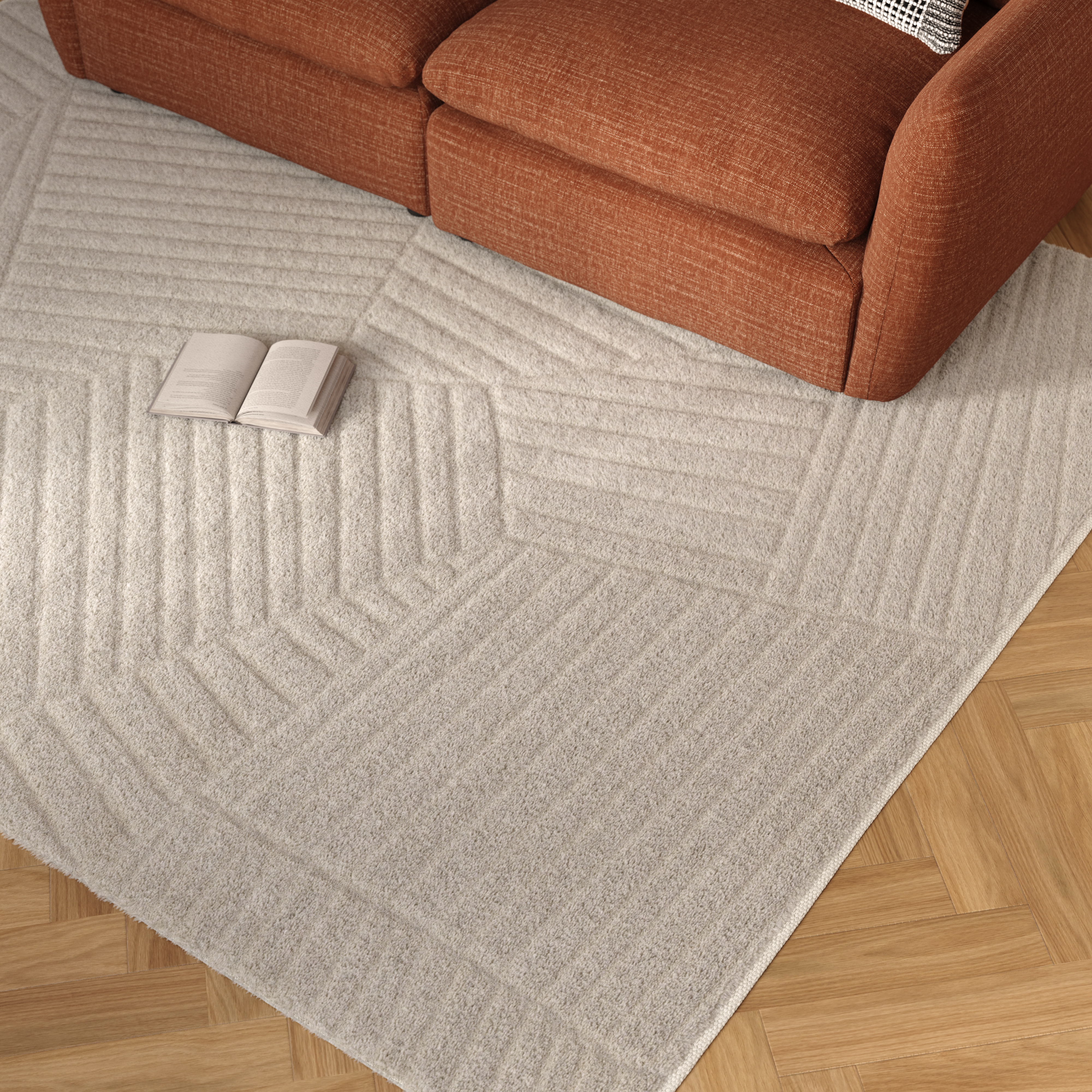 Tetra Gray 8 x 10 Rug, Textured Geometric Pattern, Machine