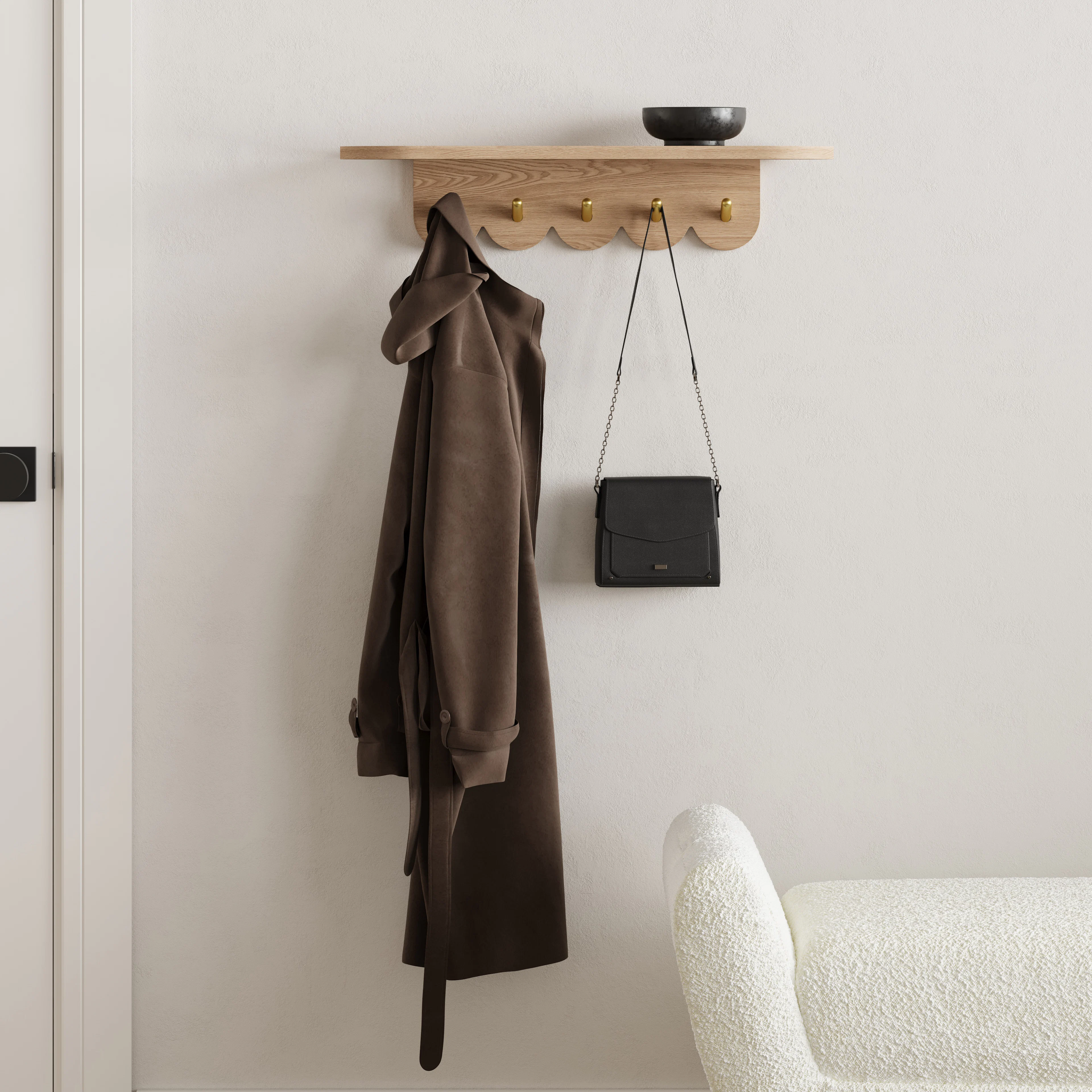 Shelly 24.5" Shelf and Coat Rack - Brass and Oak