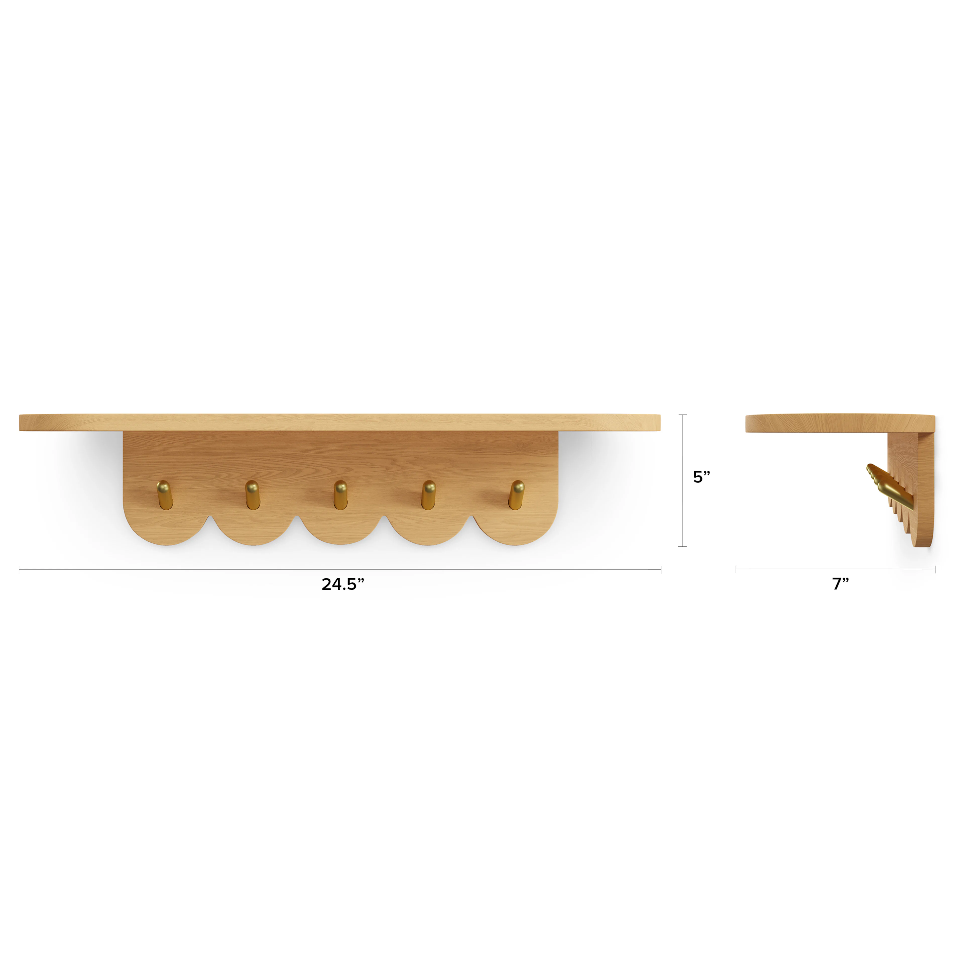 Shelly 24.5" Shelf and Coat Rack - Brass and Oak