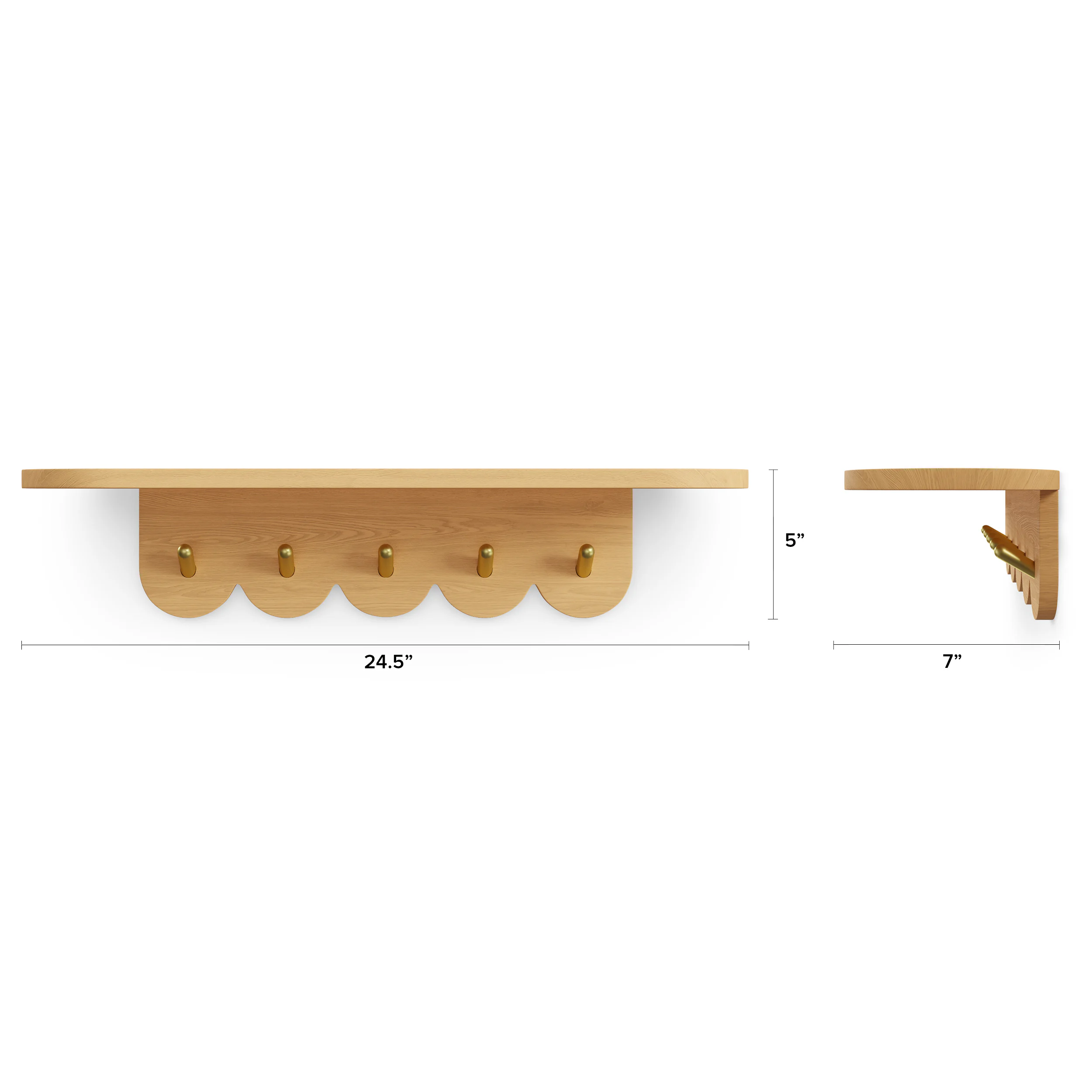 Shelly 24.5" Shelf and Coat Rack - Brass and Oak