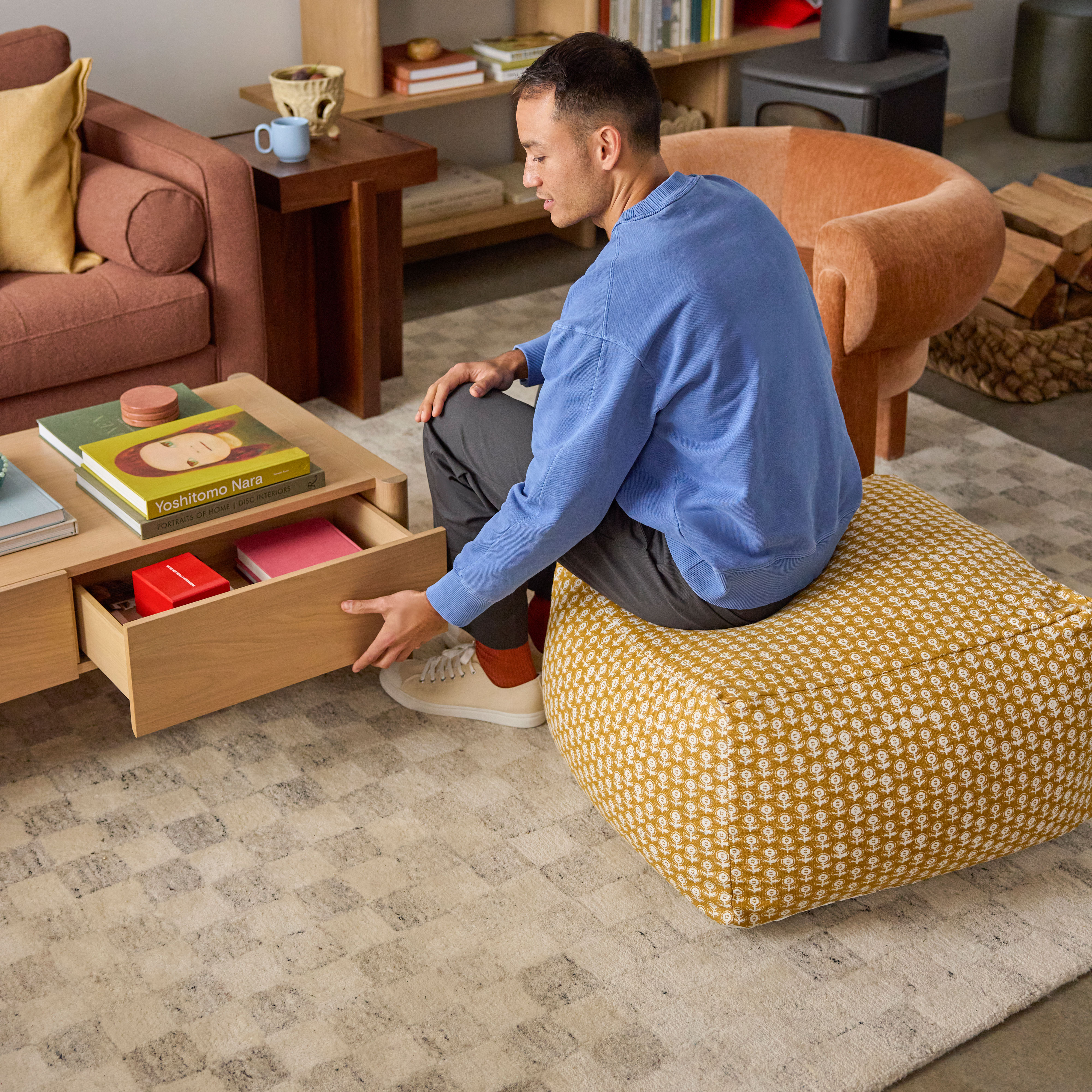 完売品‼️HAY POUF /マスタード Priya Yellow Blockprint Pouf | Article