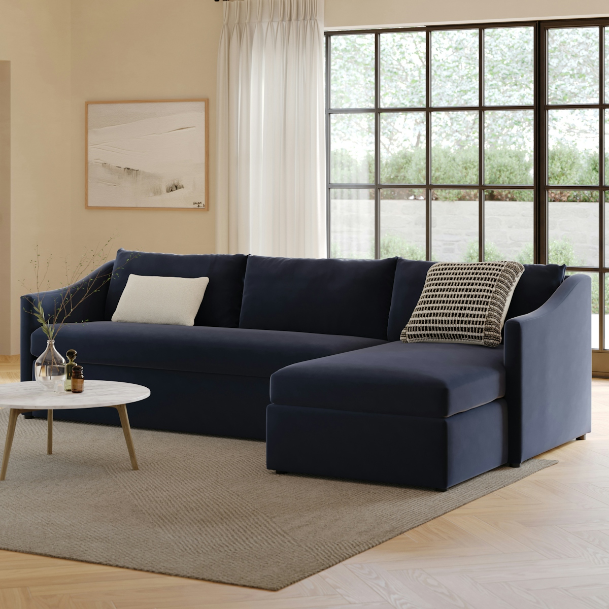 Landry Ink Blue Right Sleeper Sectional, Performance Velvet, Sofa Bed ...