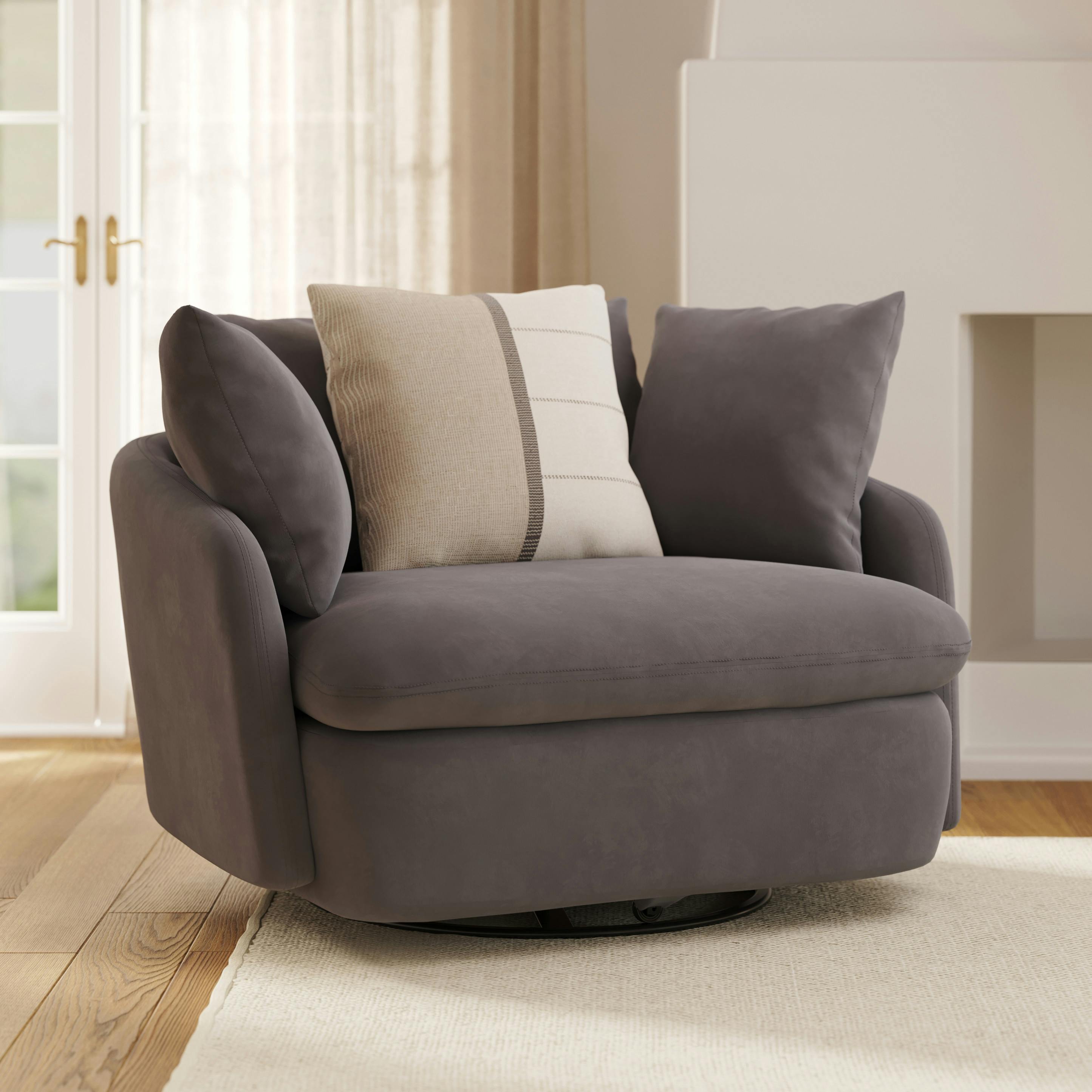 Leigh Hale Warm Gray Velvet Grand Swivel Chair | Article