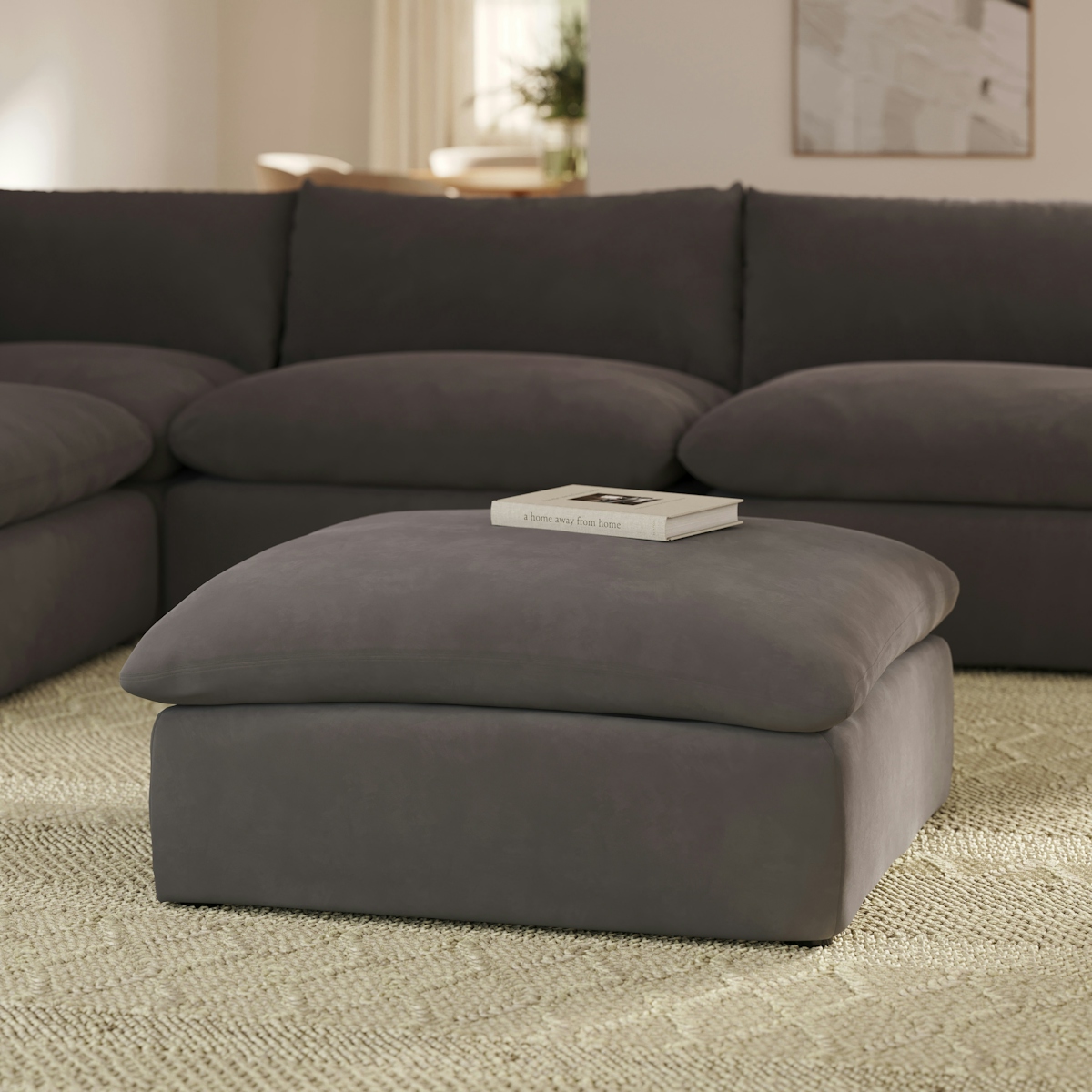 Leigh Warm Gray Ottoman, Velvet Fabric | Article