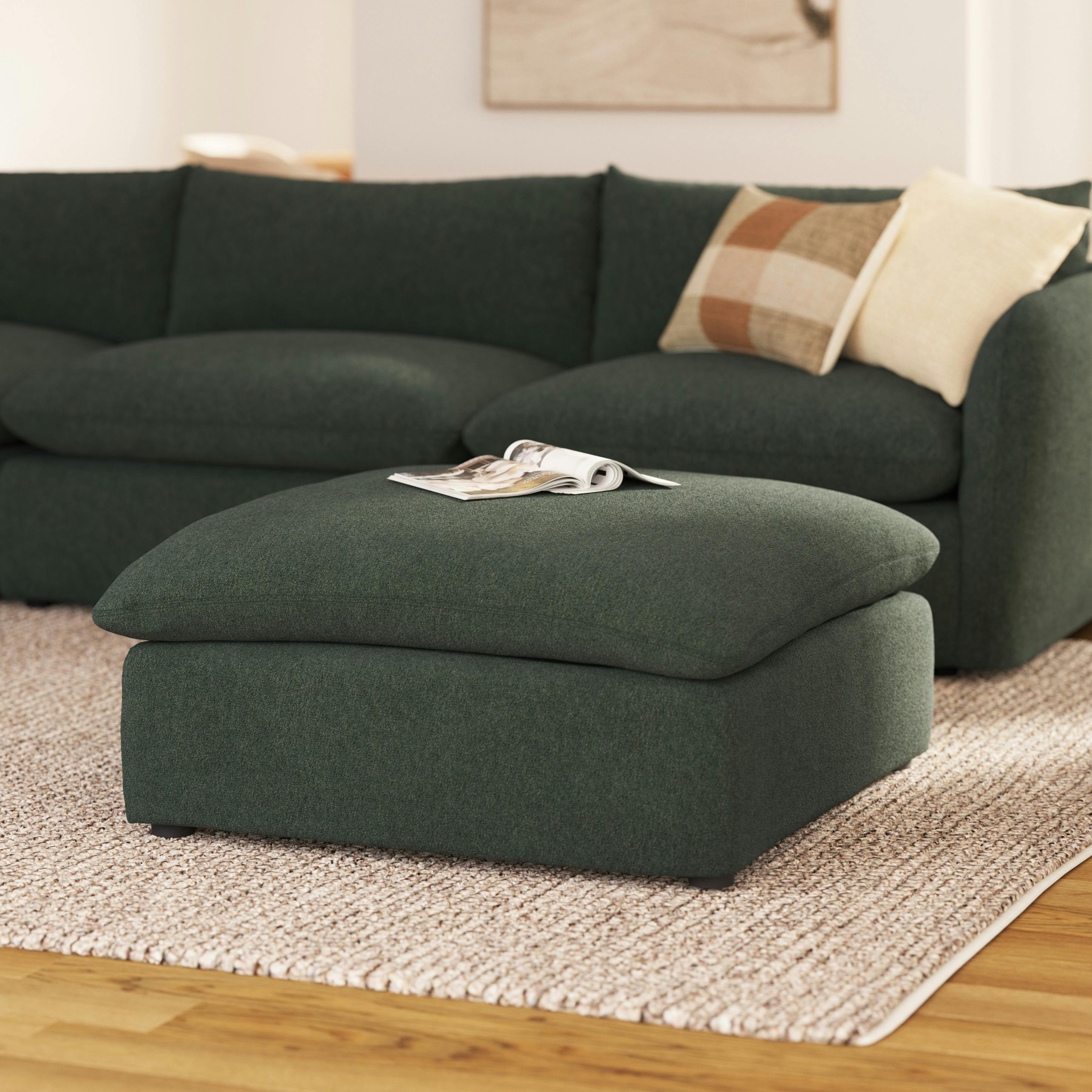 Leigh Green Wool Bouclé Ottoman | Article