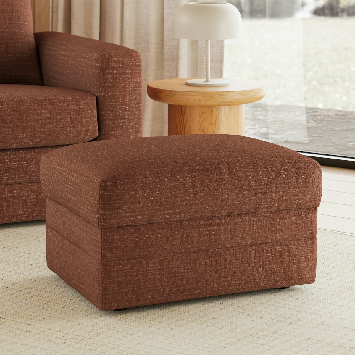 Riley Rust Brown Ottoman, Linen-blend Performance Fabric | Article