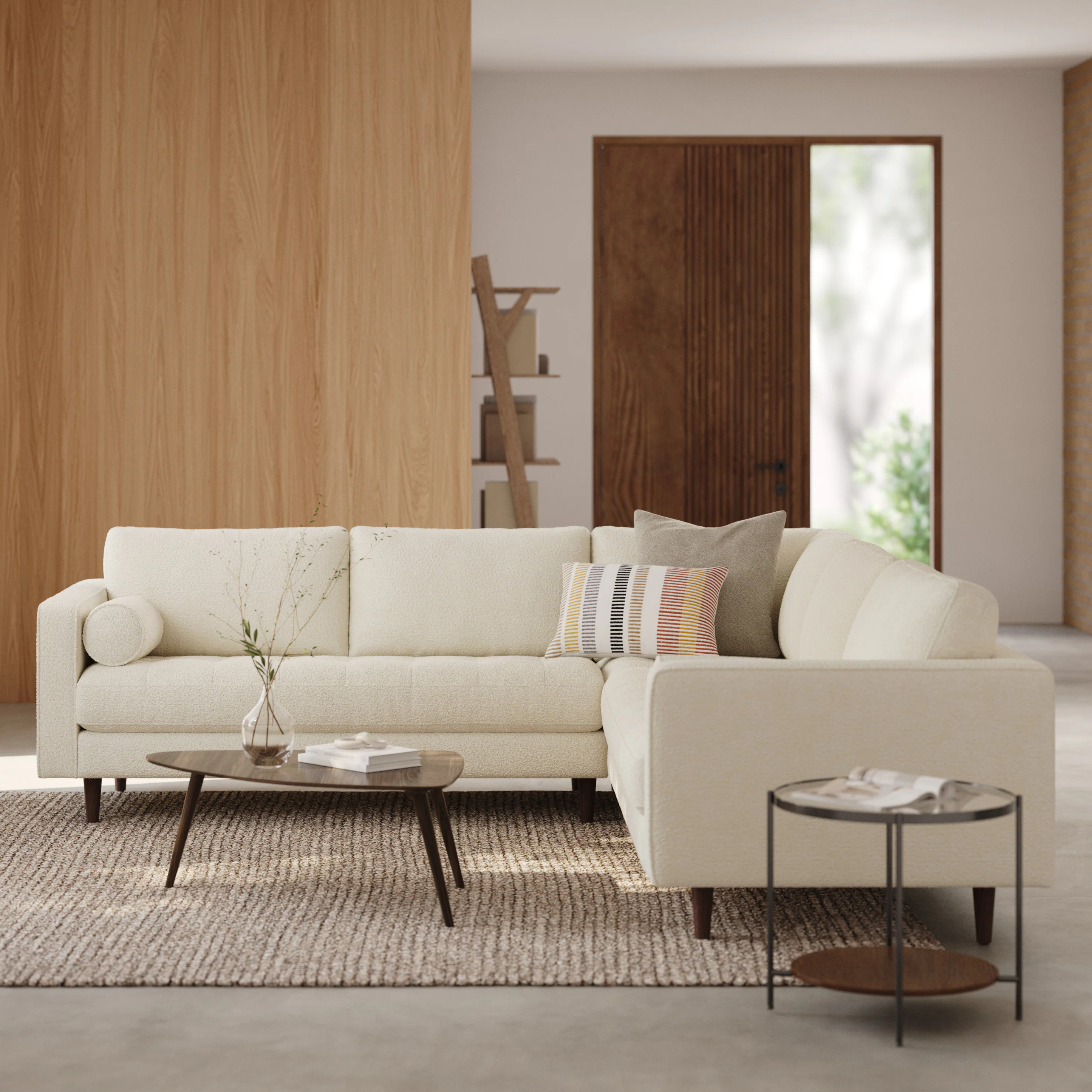 Sven 107" Ivory Wool Bouclé Corner Sectional Sofa