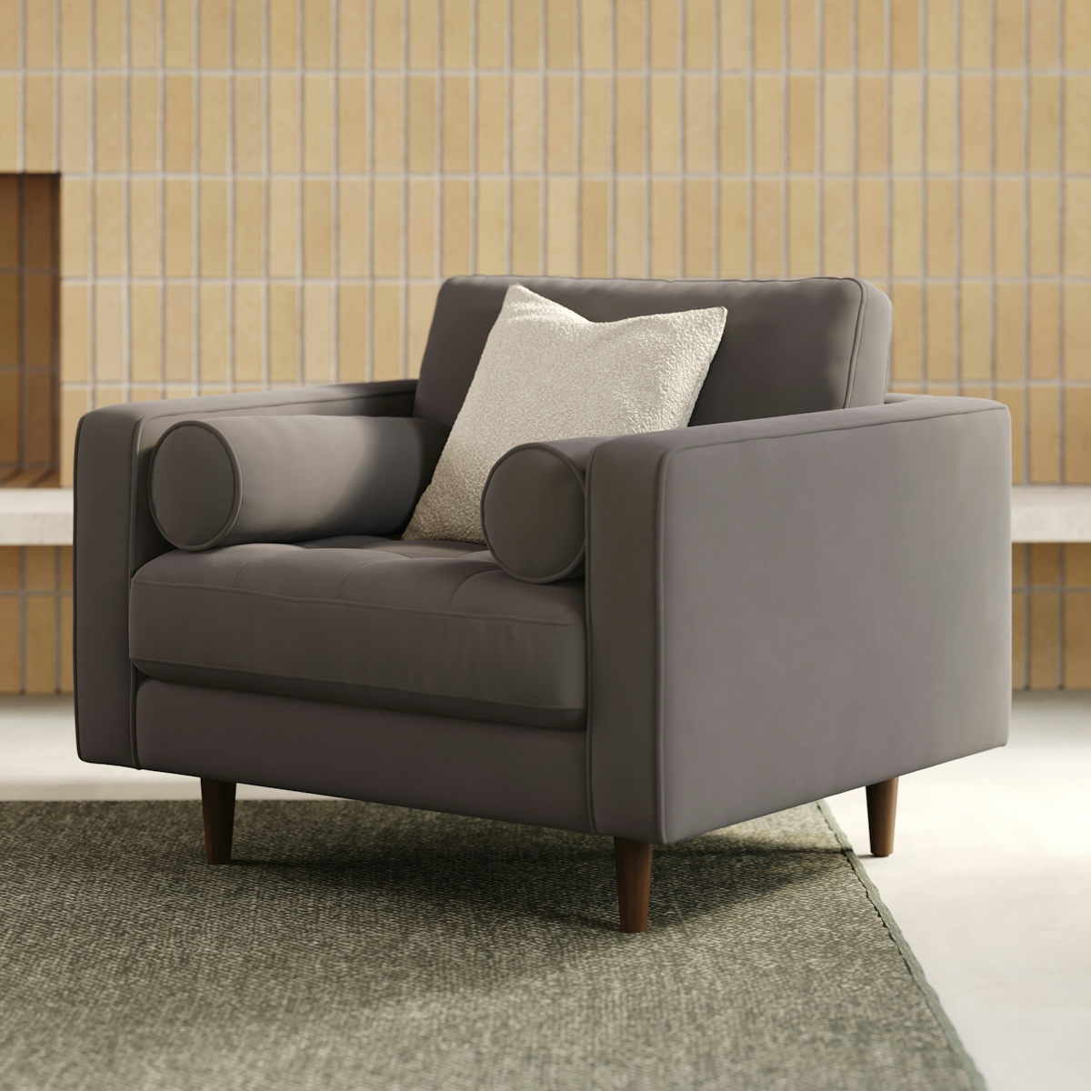 Sven Hale Warm Gray Tufted Velvet Lounge Chair Article