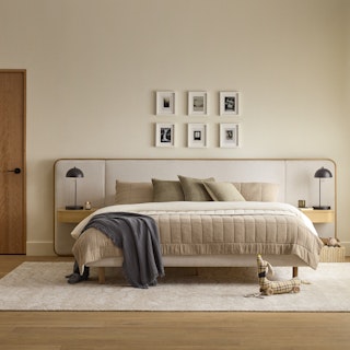 Bjorn King Bed with Nightstands Set - White Oak and Ratine Ivory