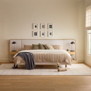 Bjorn King Upholstered Bed with Nightstands Set - White Oak and Ratine Ivory