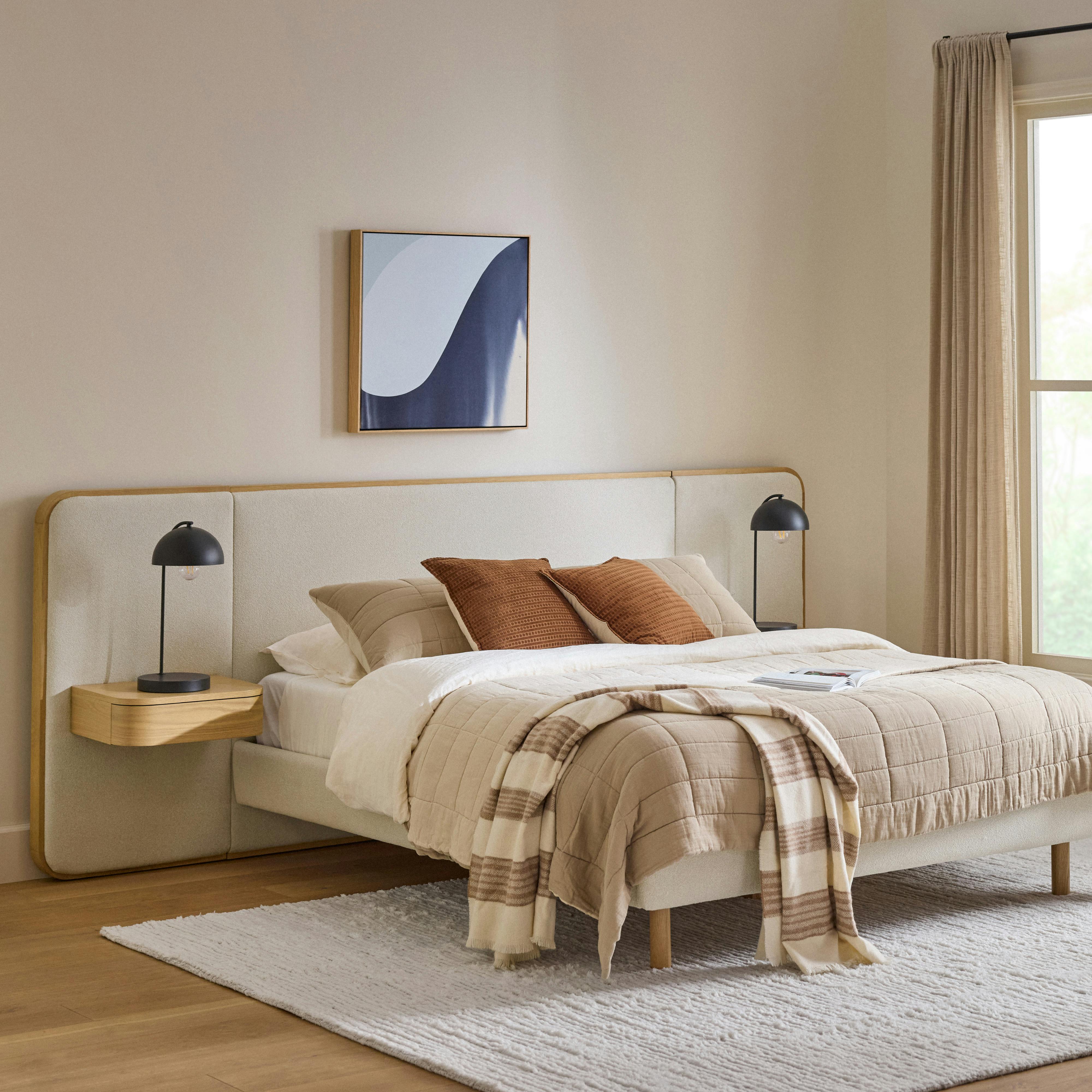 Bjorn Queen Upholstered Bed with Nightstands Set - White Oak and Ratine Ivory by Article