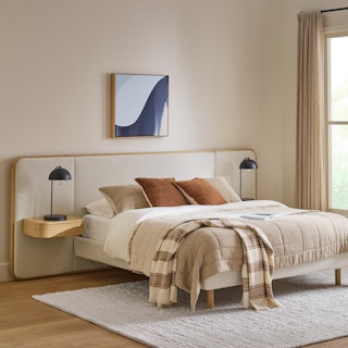 Bjorn Queen Upholstered Bed with Nightstands Set - White Oak and Ratine Ivory