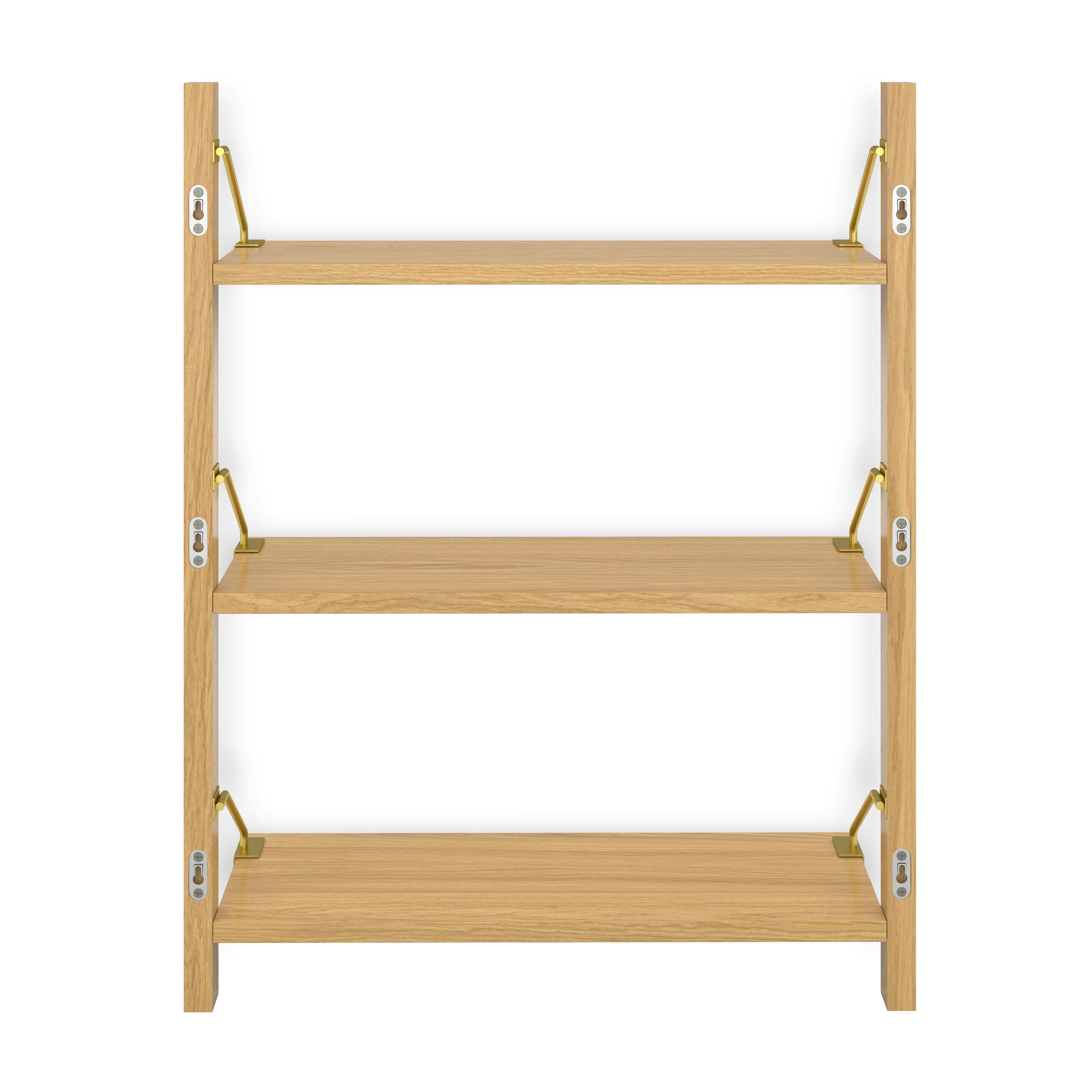 【starkiller】木棚 Stark Oak Wood Wall Shelf, Narrow 3-Tier Modular Design, Gold