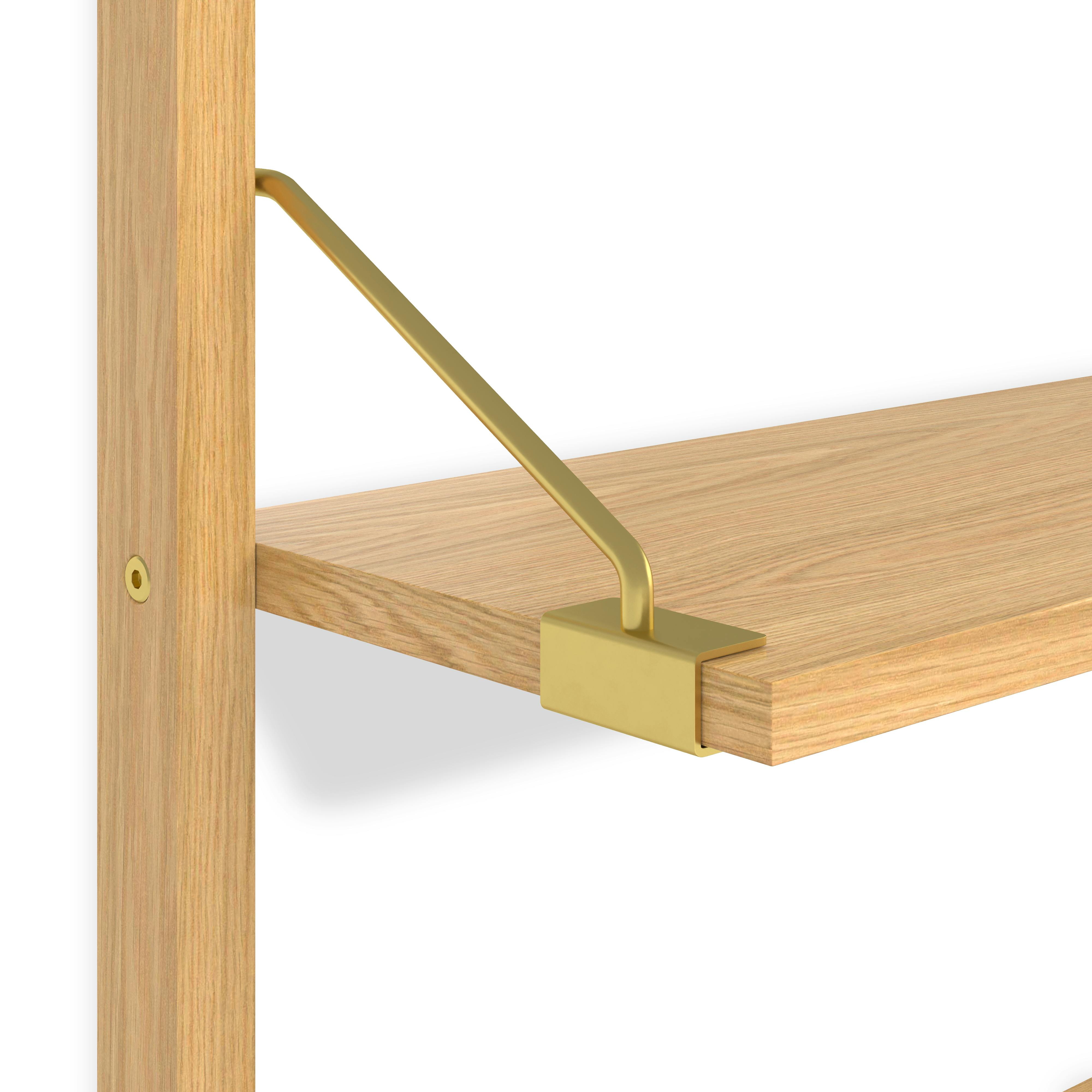 Stark Oak Wood Wall Shelf, Narrow 3-Tier Modular Design, Gold
