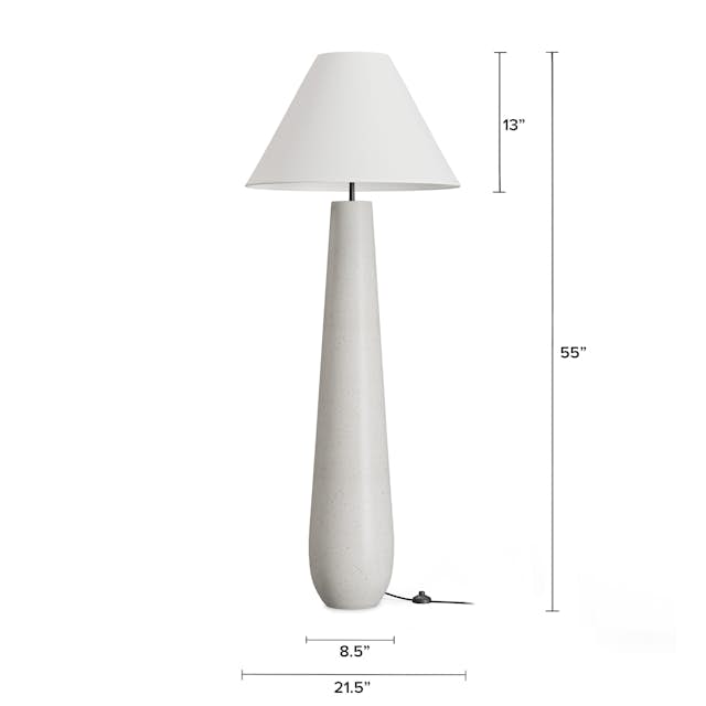 Pilar White Terrazzo Statement Floor Lamp, Cone Shade, Black Fabric ...