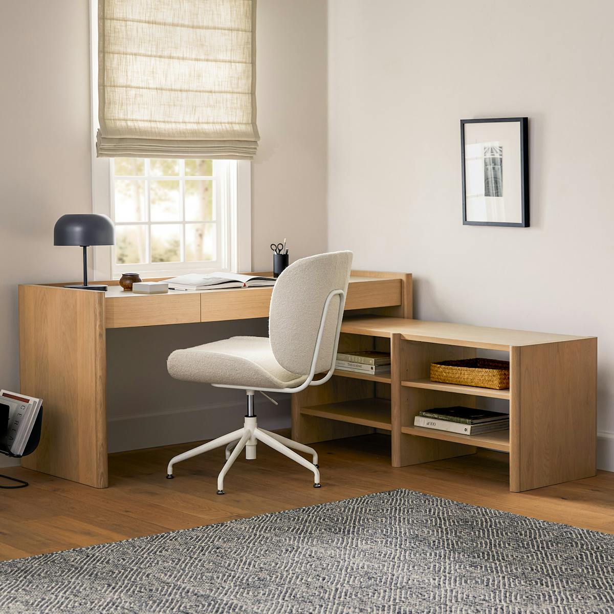 Torme White Oak Scandinavian Storage Computer Desk Set | Article