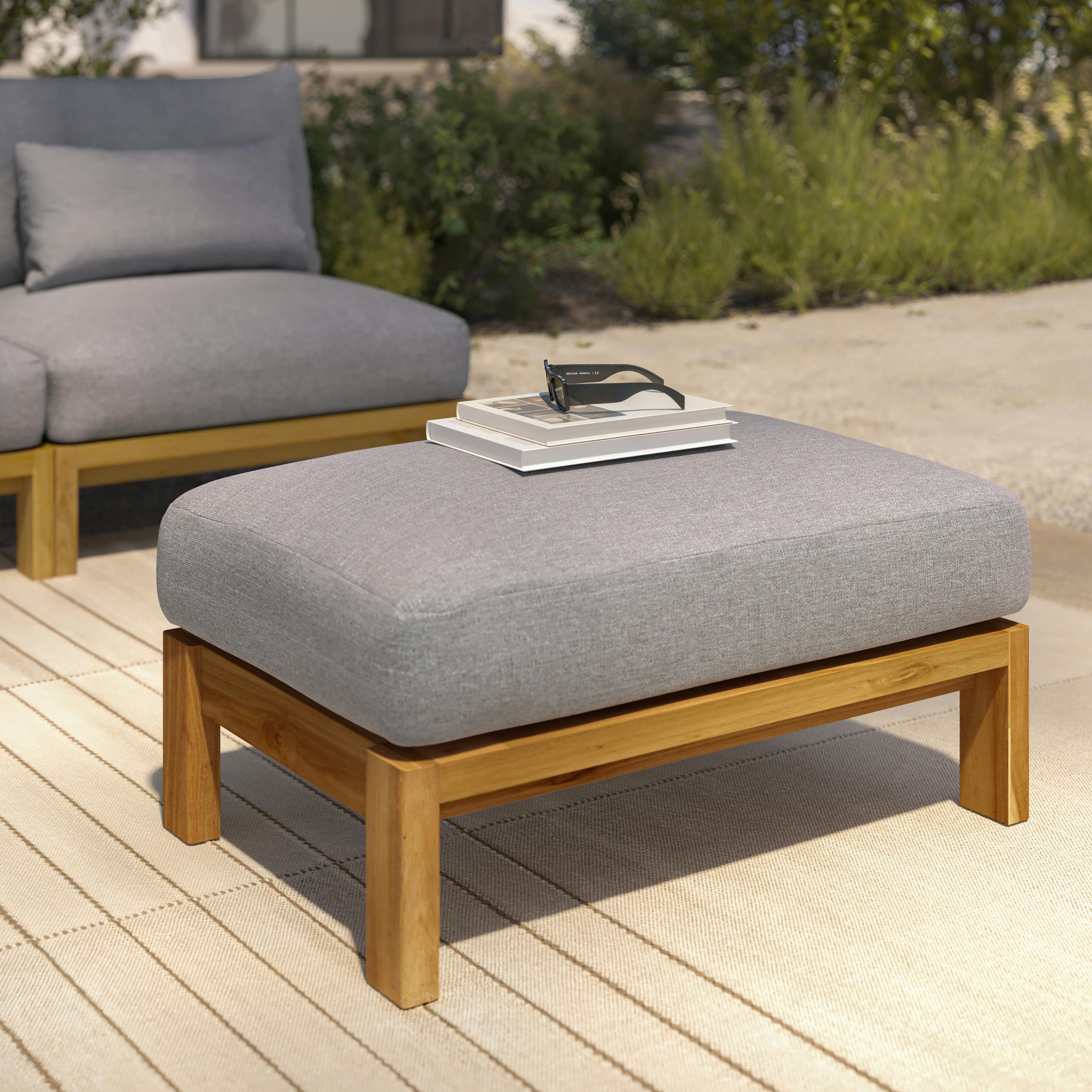 Acacia Wood & Basket Beige Fabric Ottoman | Cove | Article