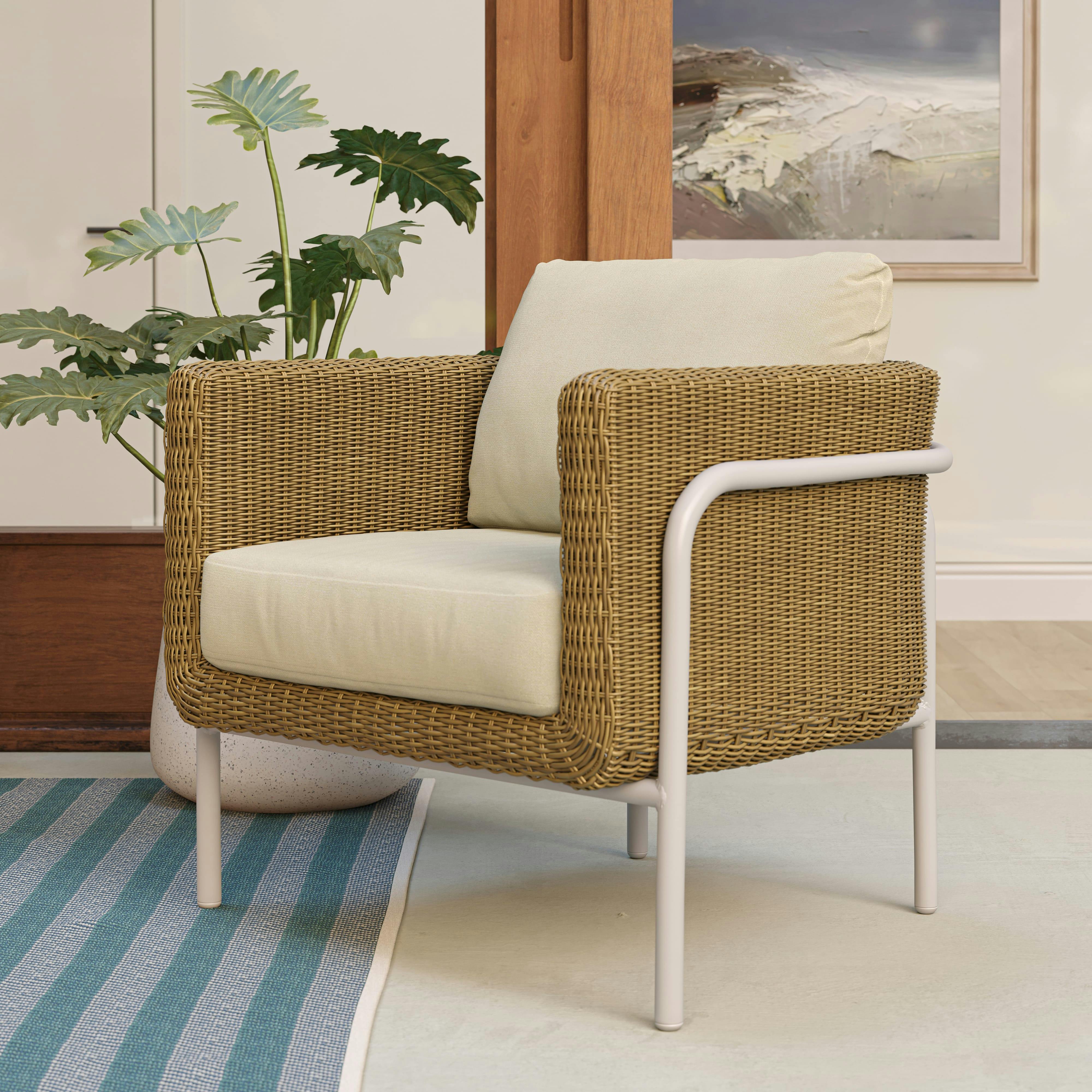 Aby Dravite Ivory Fabric & Resin Wicker Outdoor Lounge Chair | Article