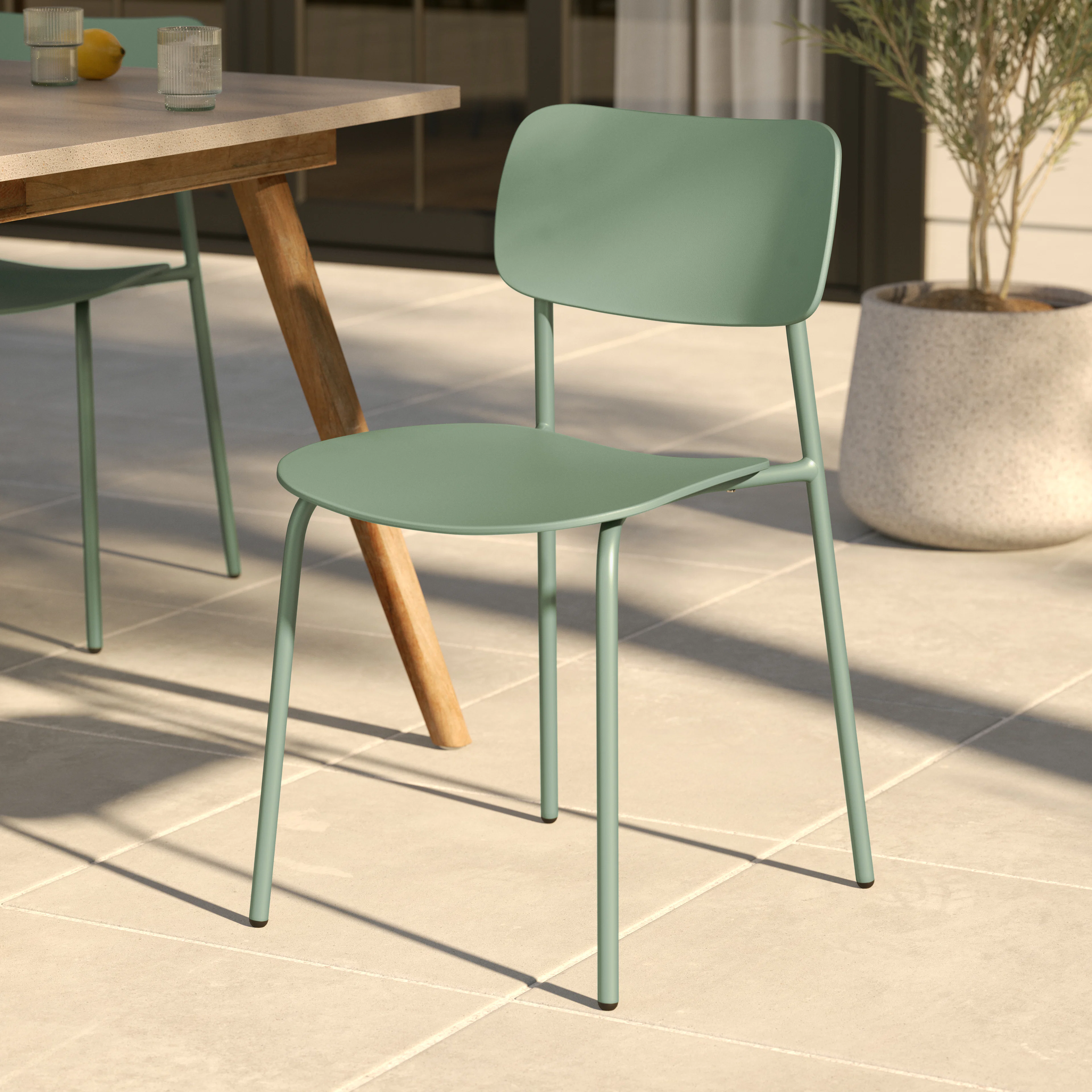 Ari Outdoor Stackable Dining Chair - Khaki Green