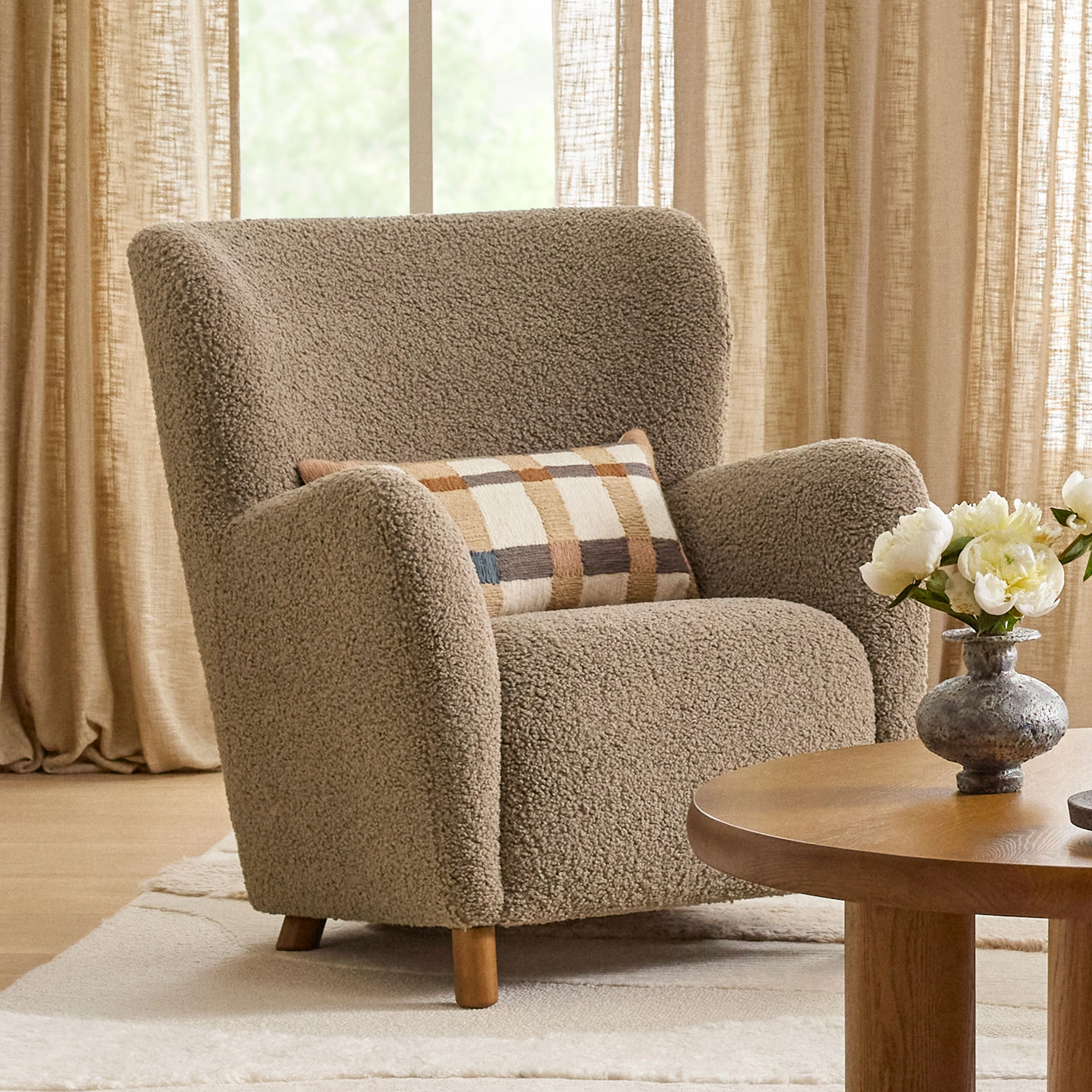 Archie 31.5" Shearling Taupe Lounge Chair - Stylish Comfort