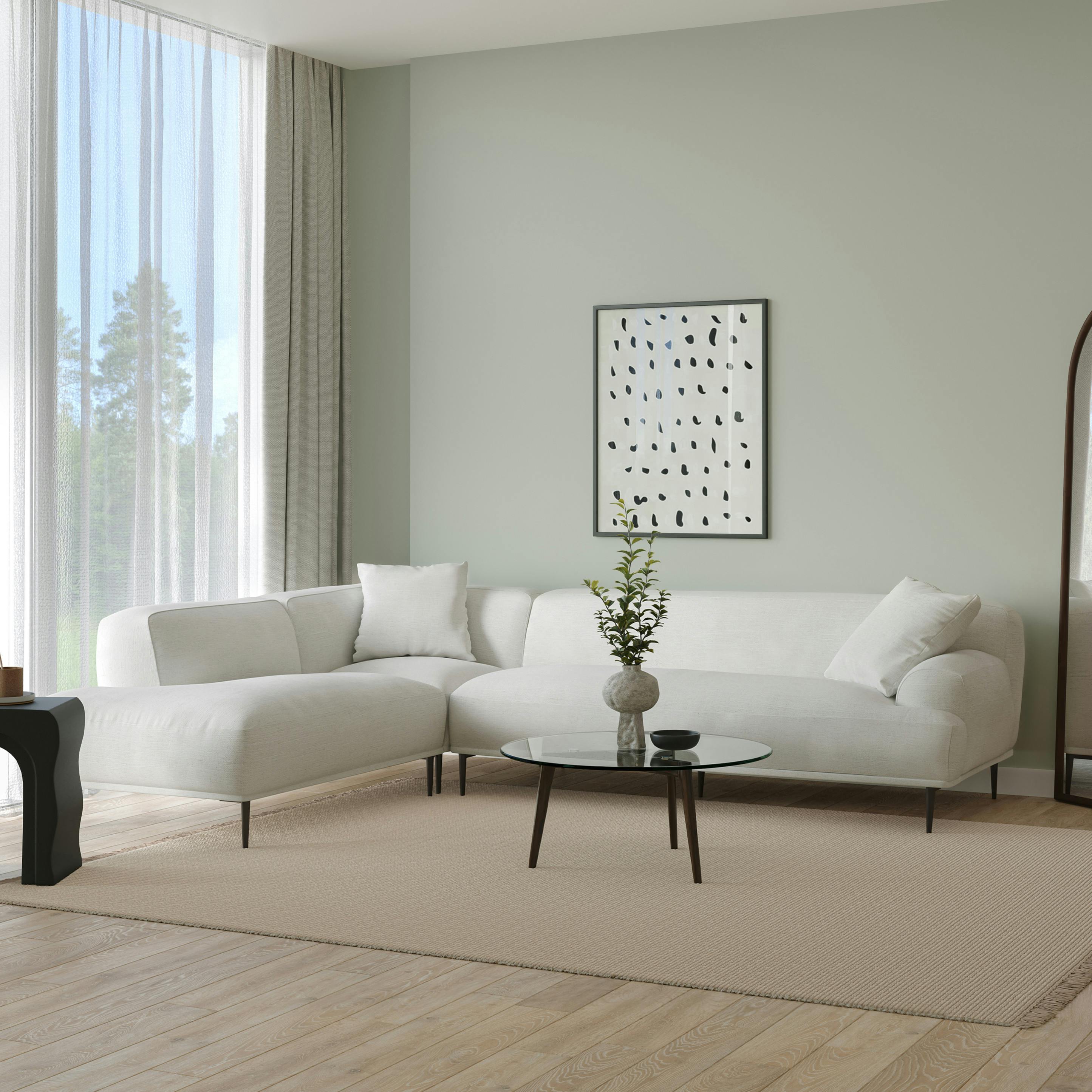 Abisko White Fabric Left Arm Corner Sectional, Metal Legs, Throw