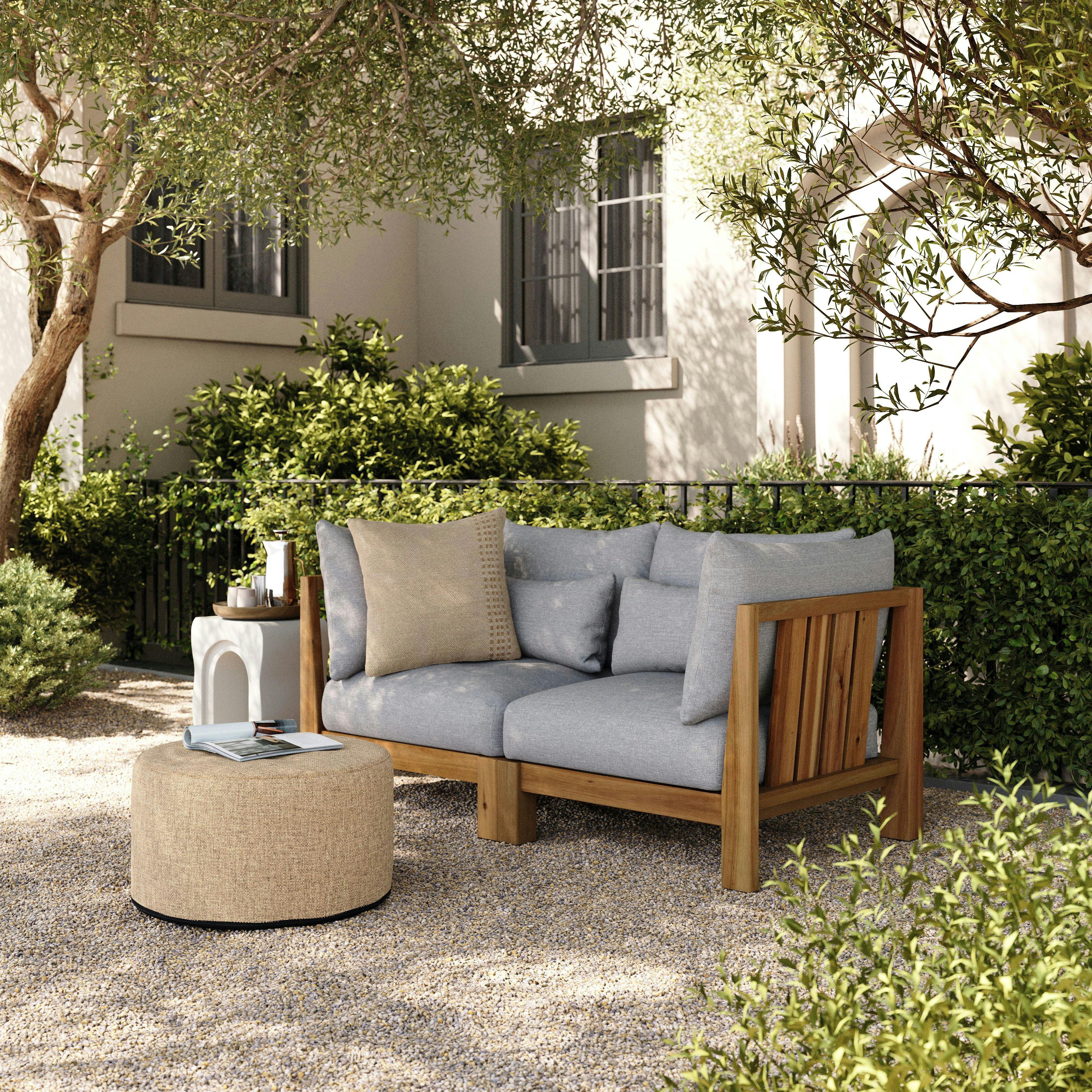 Basket Wheat Olara Indoor/Outdoor Fabric Ottoman | Article