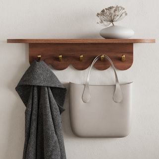 Shelly 24.5" Shelf and Coat Rack - Brass and Walnut