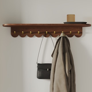 Shelly 38" Shelf and Coat Rack - Brass and Walnut