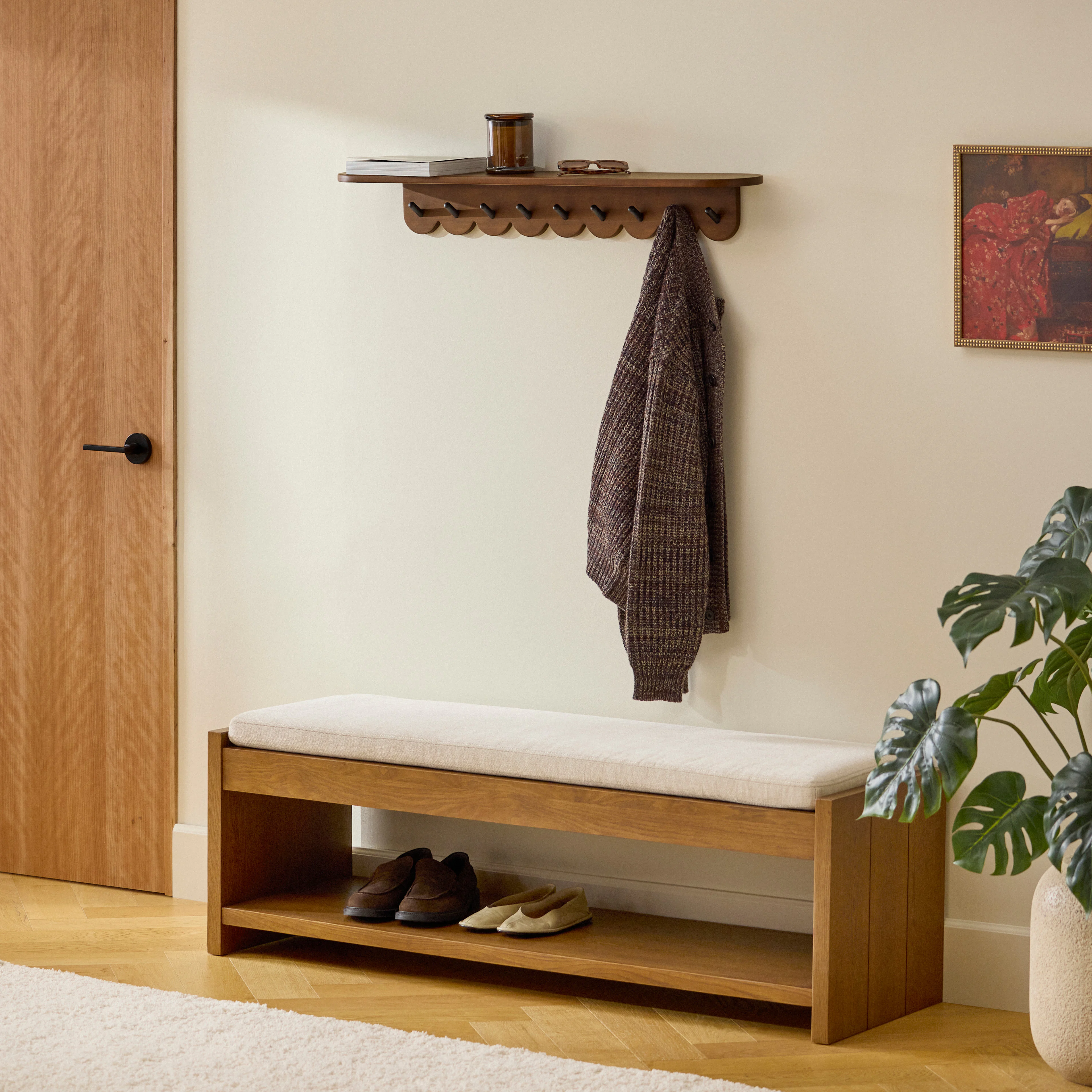 Shelly 38" Shelf and Coat Rack - Black and Walnut