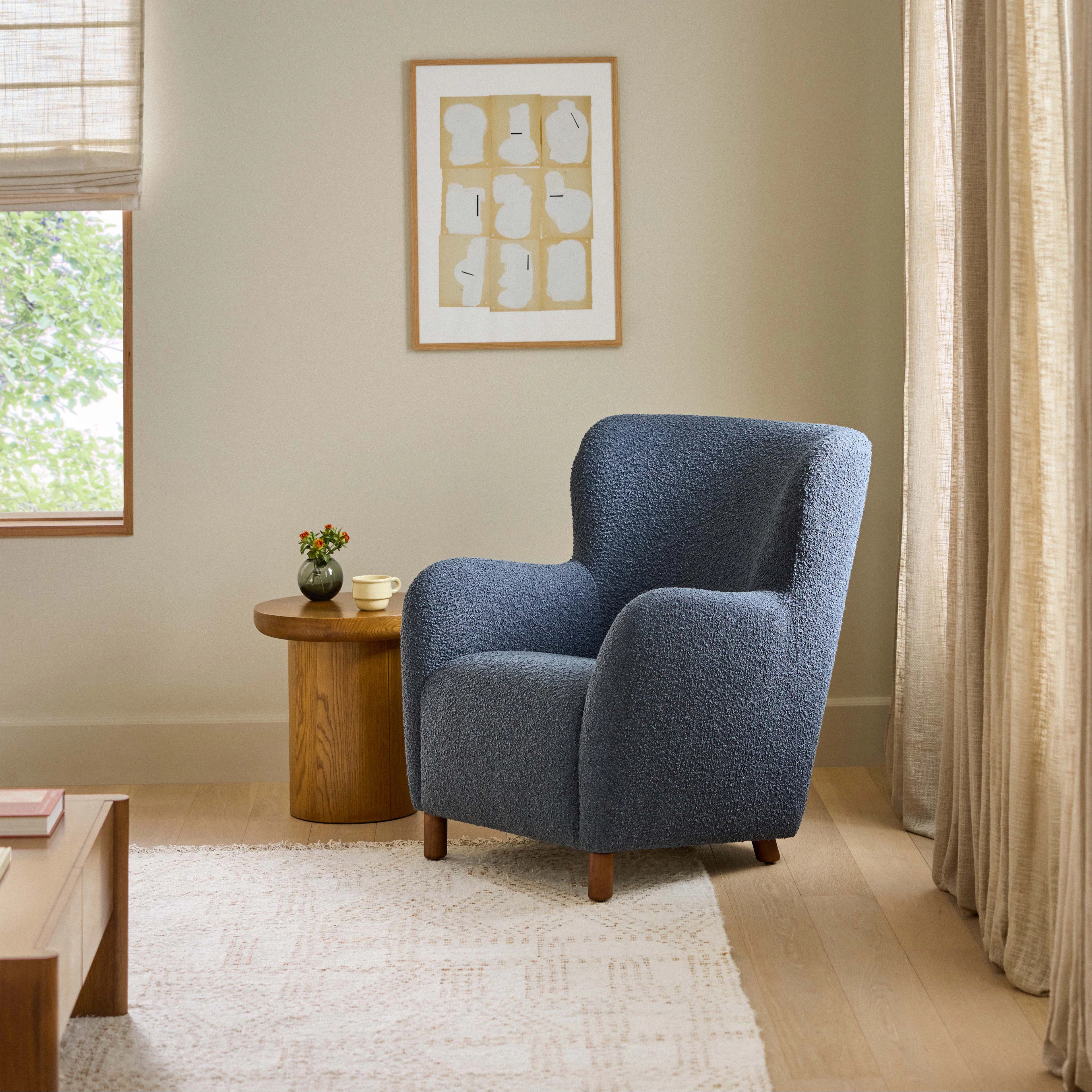 Archie 31.5" Lounge Chair - Bijou Blue Bouclé