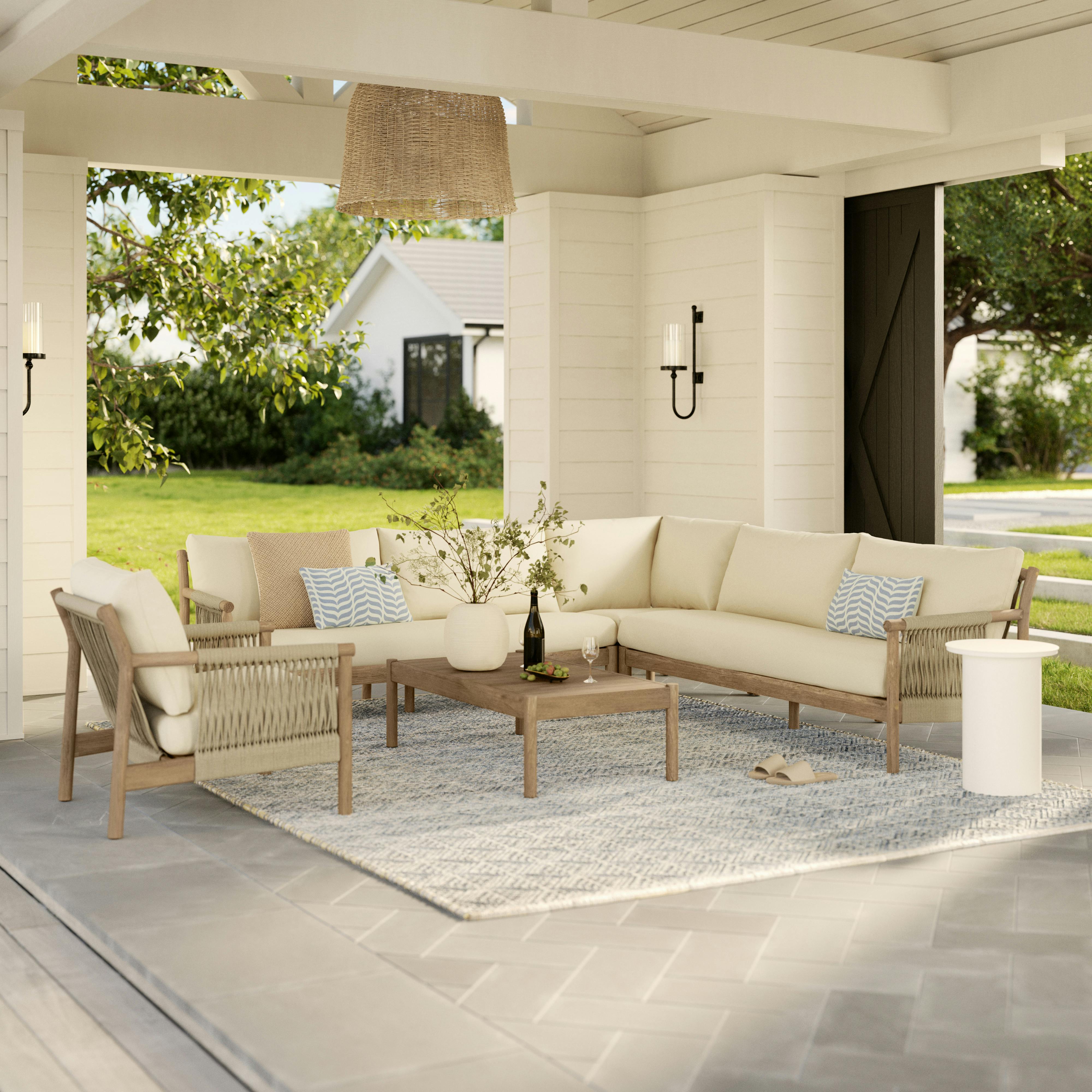 Rosa Dravite Ivory & Solid Eucalyptus Outdoor Sectional Sofa | Article