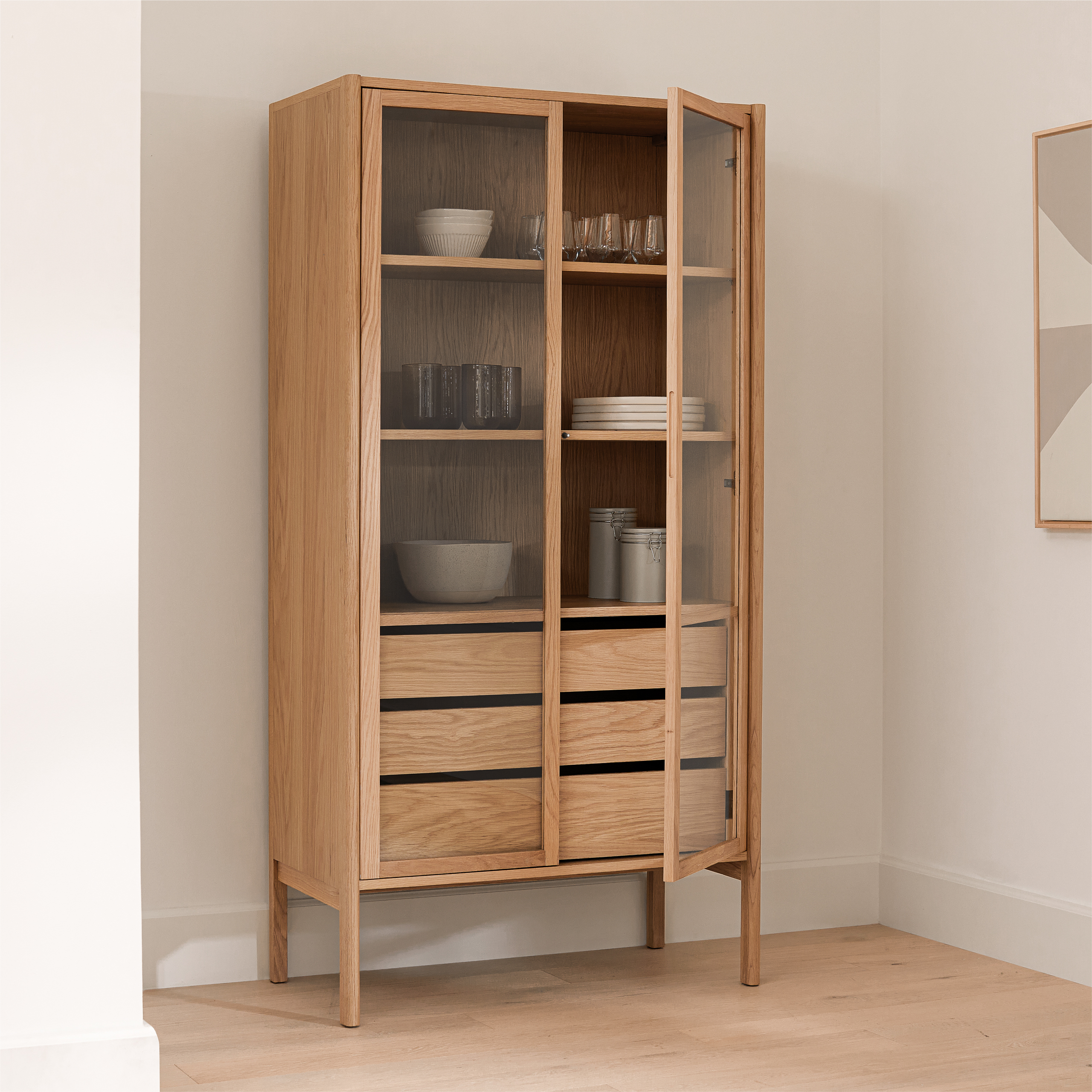 Mysen 35.5" Glass Cabinet - Natural Oak