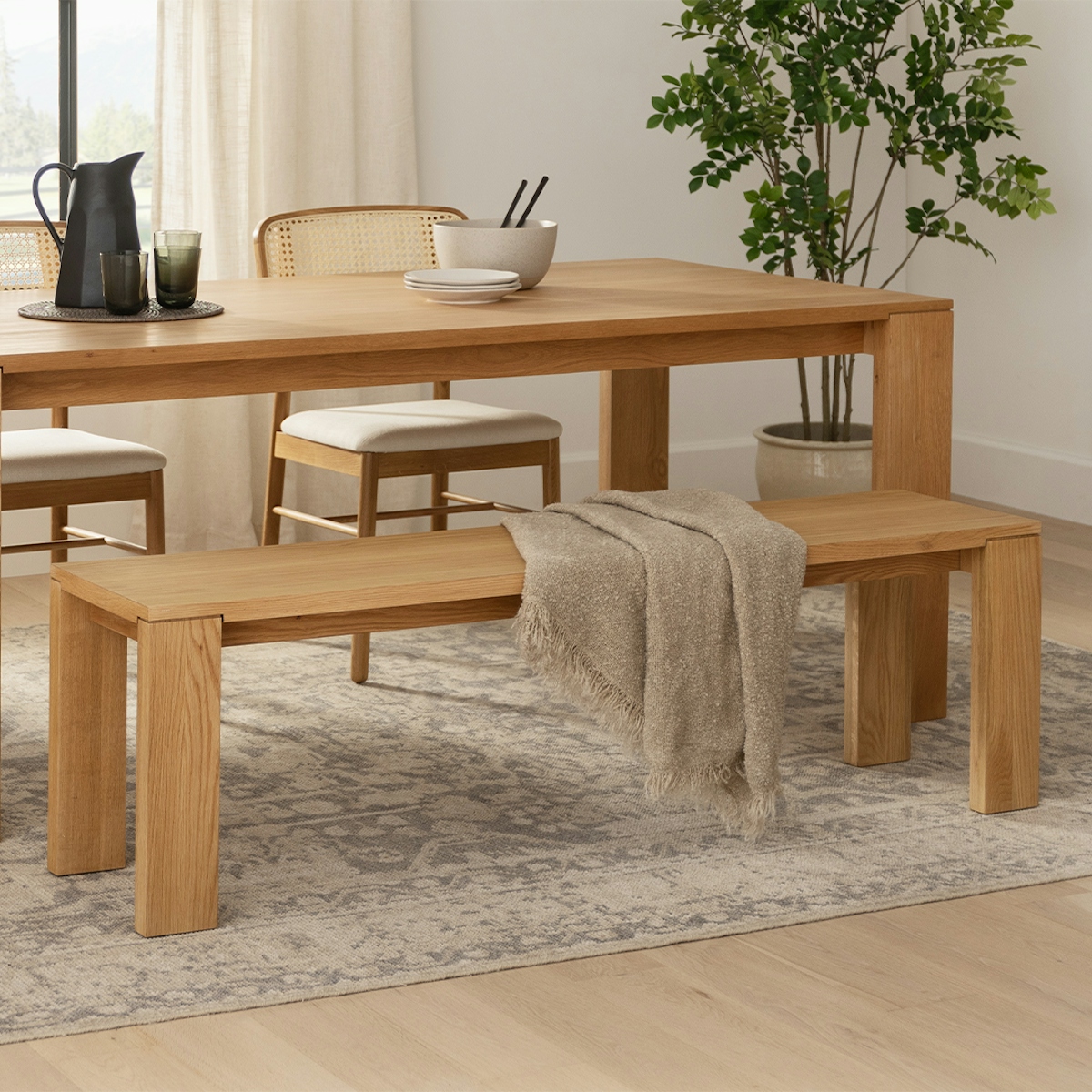 Dako Natural Oak Wood Dining Bench | Article