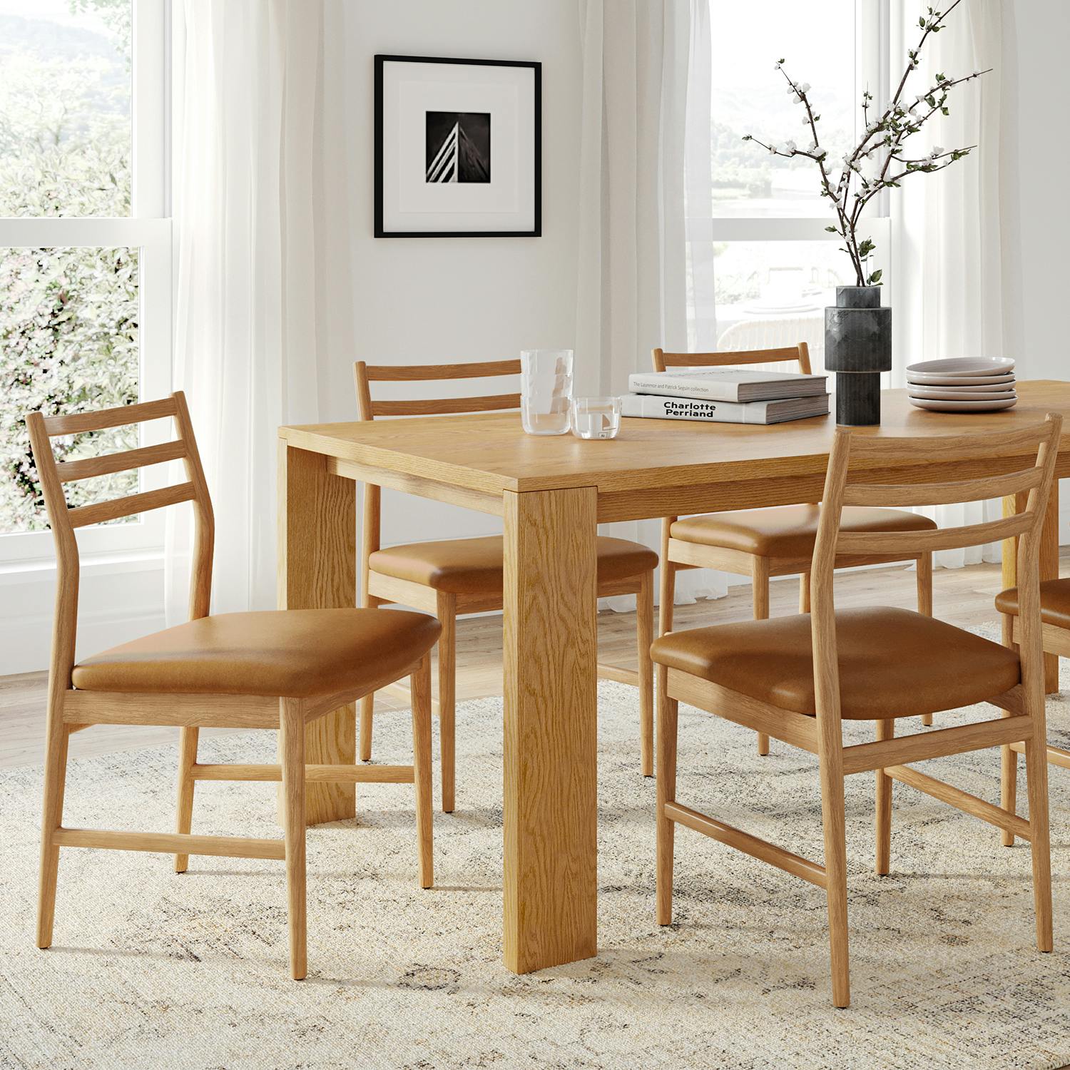 Dako Natural Oak Wood Dining Table for 6, Japandi Style | Article