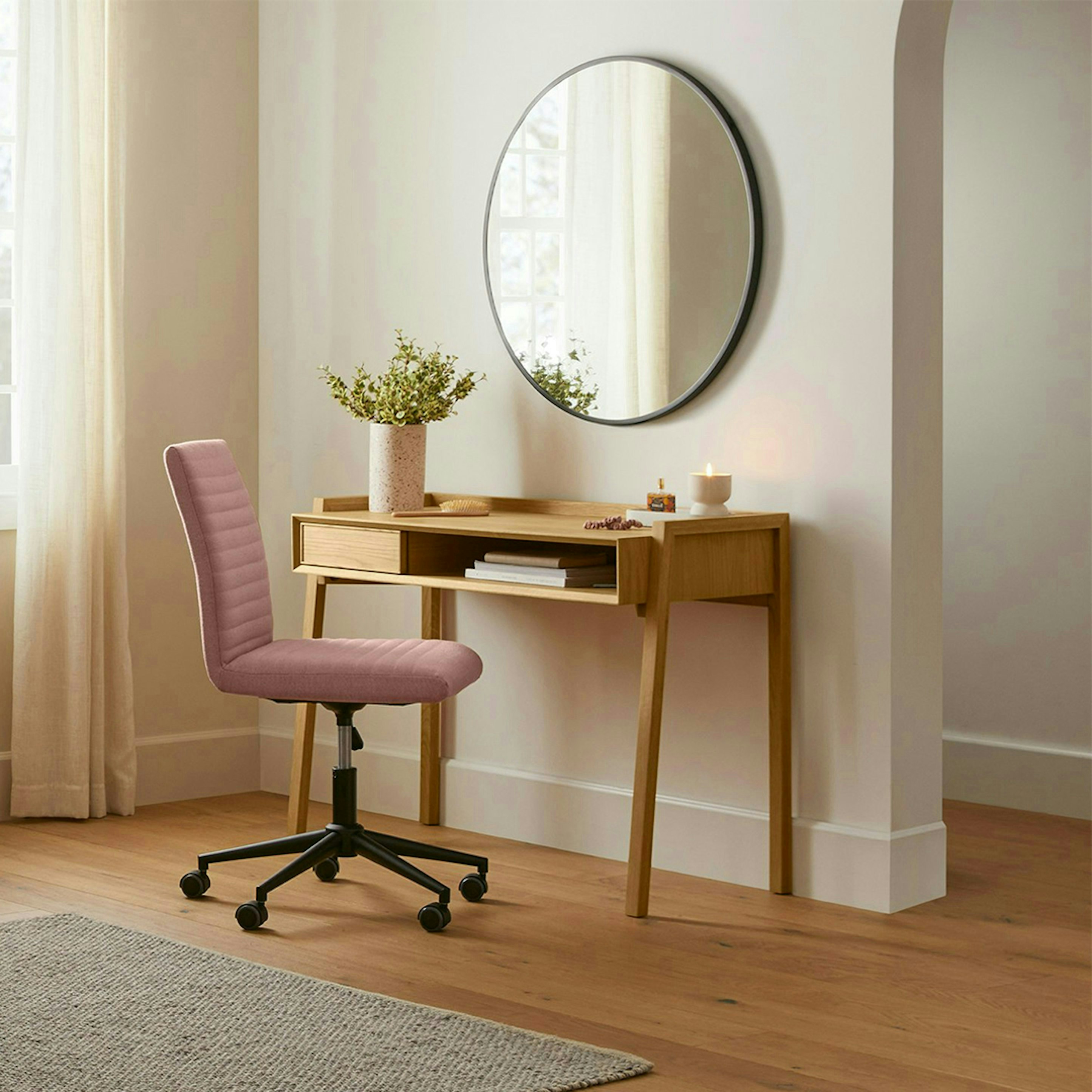 Fantol Natural Oak Office Desk Solid Wood Frame Japandi Style Article
