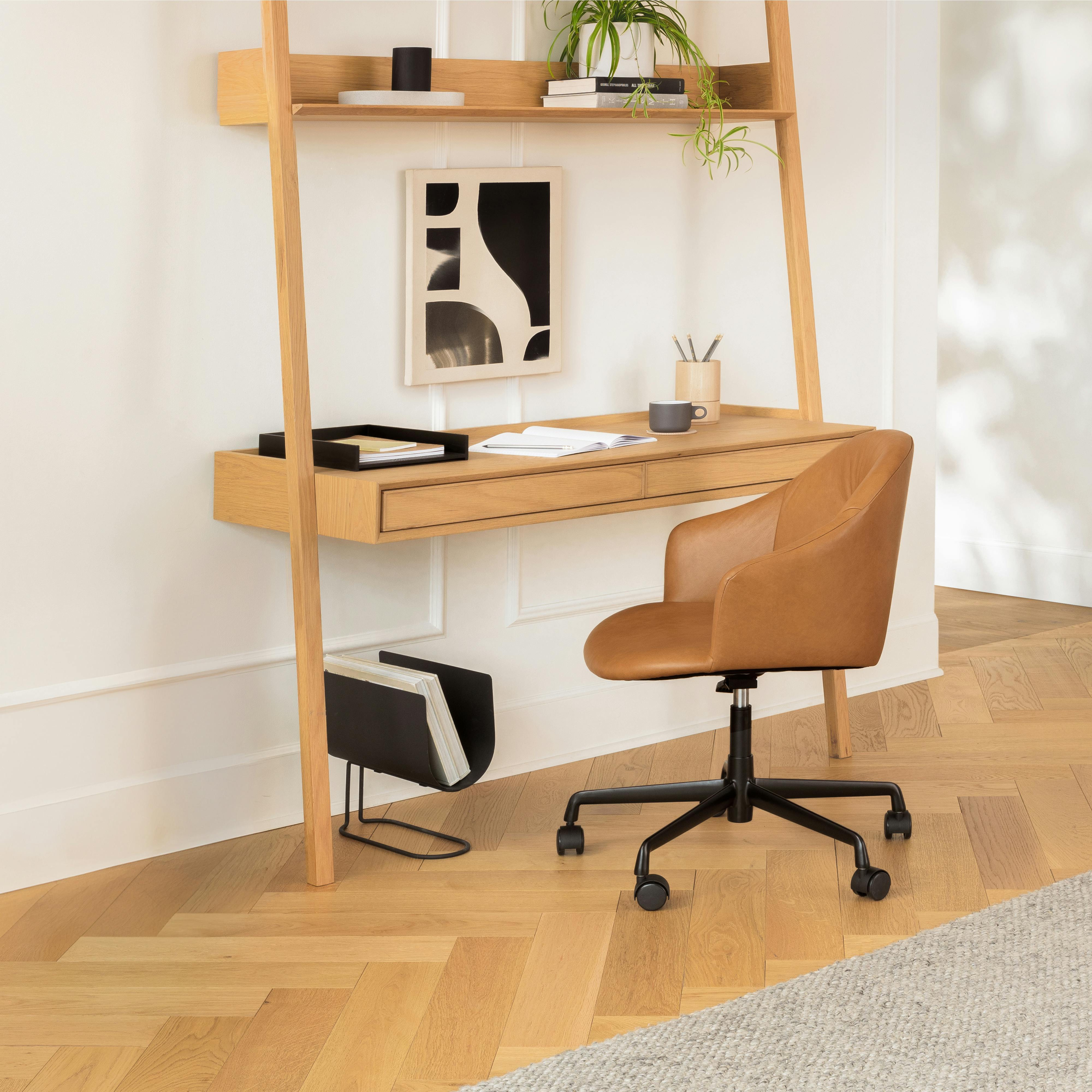 Fantol Natural Oak Wood Multipurpose Computer Desk + Hutch