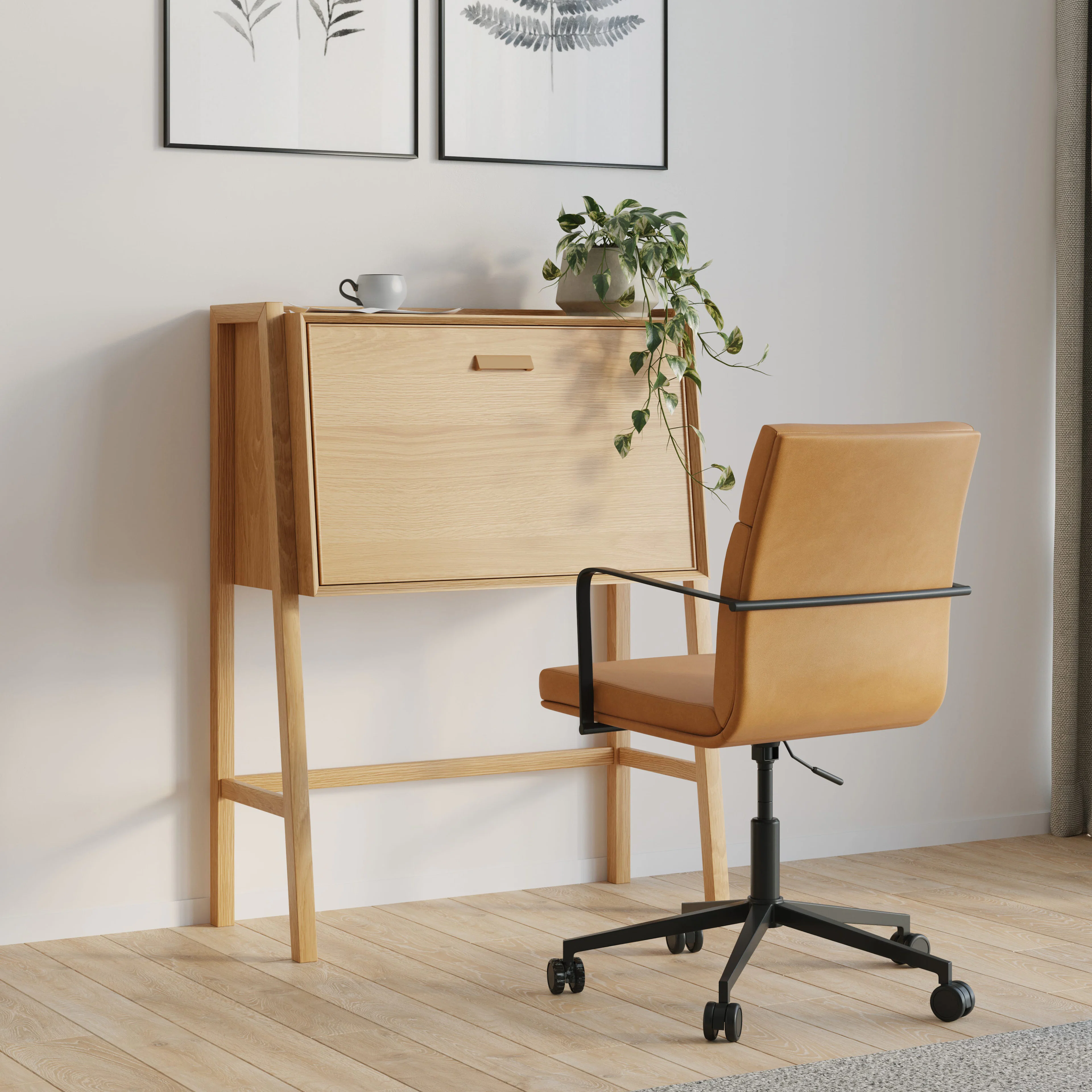 Fantol 35.5" Natural Oak Cabinet Desk - Stylish & Functional