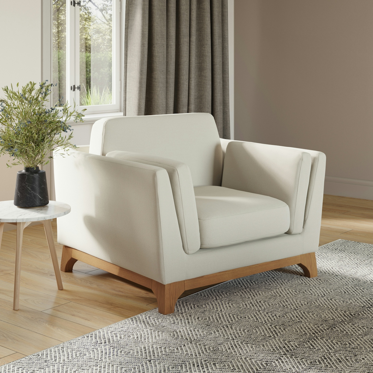 Ceni Oak Buckler Ivory Fabric Armchair Article - Main Image