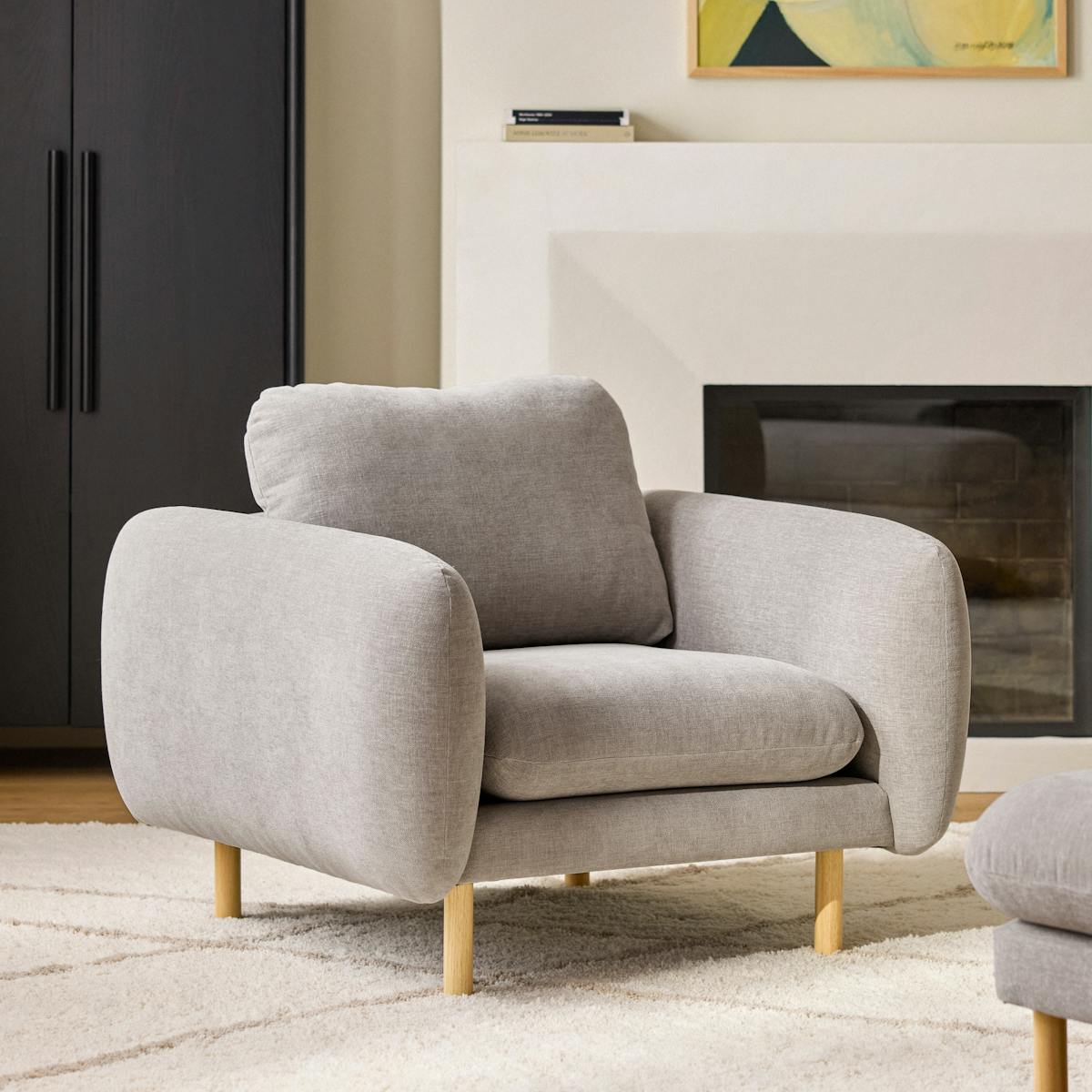 Sanders Hestia Gray Fabric Lounge Chair, Solid Wood Legs | Article