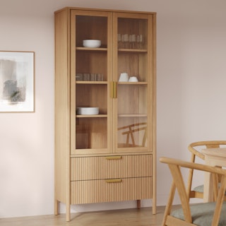 Liv 35.25" Glass Cabinet - White Oak