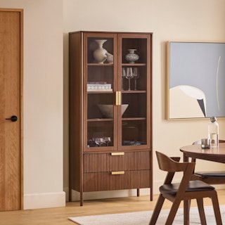 Liv 35.25" Glass Cabinet - Walnut