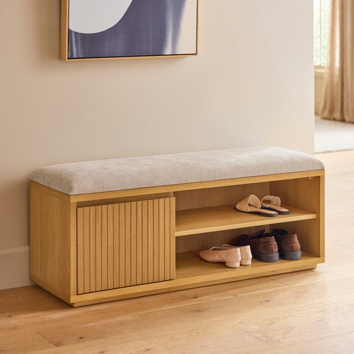 Kouva 47" Bench - Natural Oak and Santolina Gray