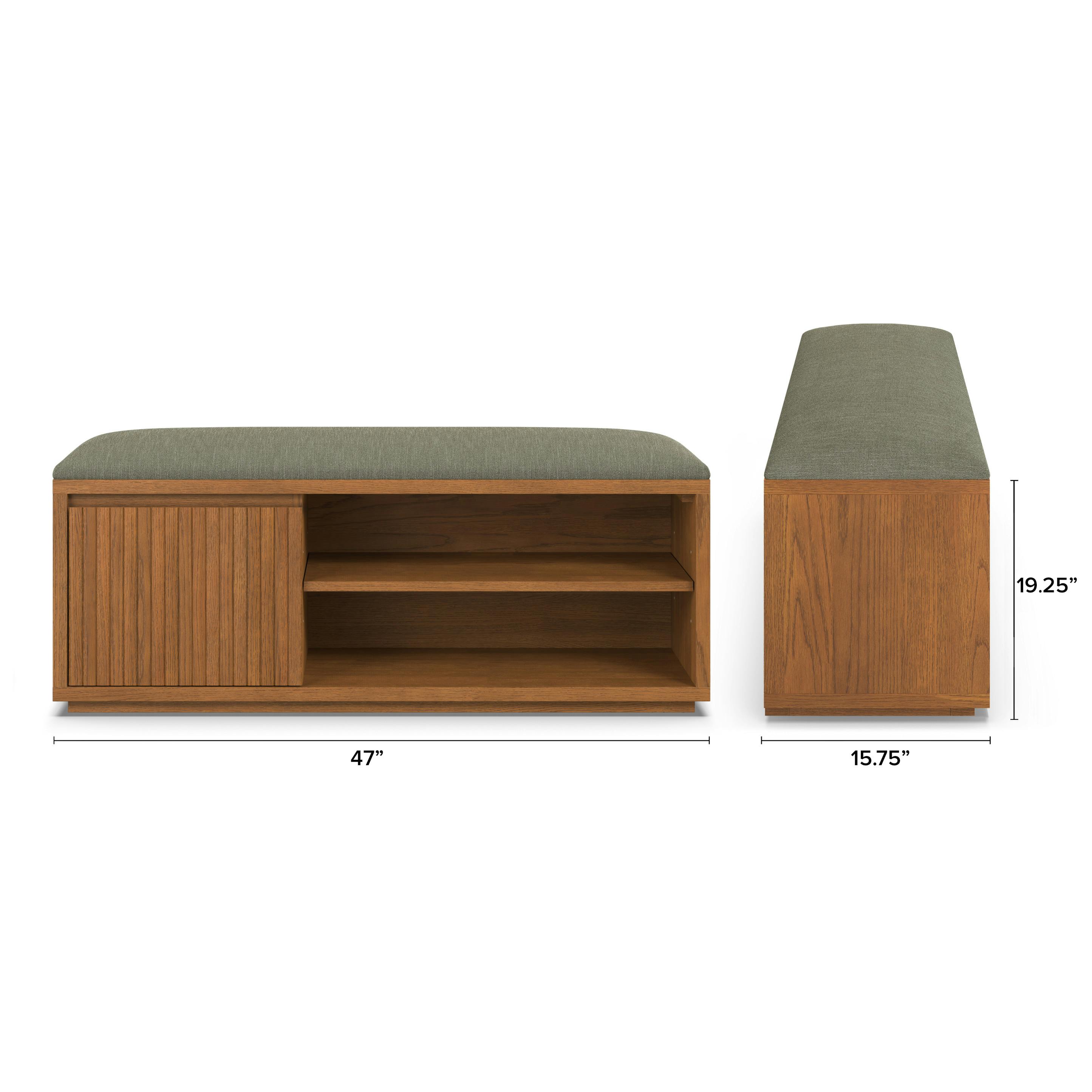 Kouva Smoked Oak and Algonquin Green Bench with Storage | Article