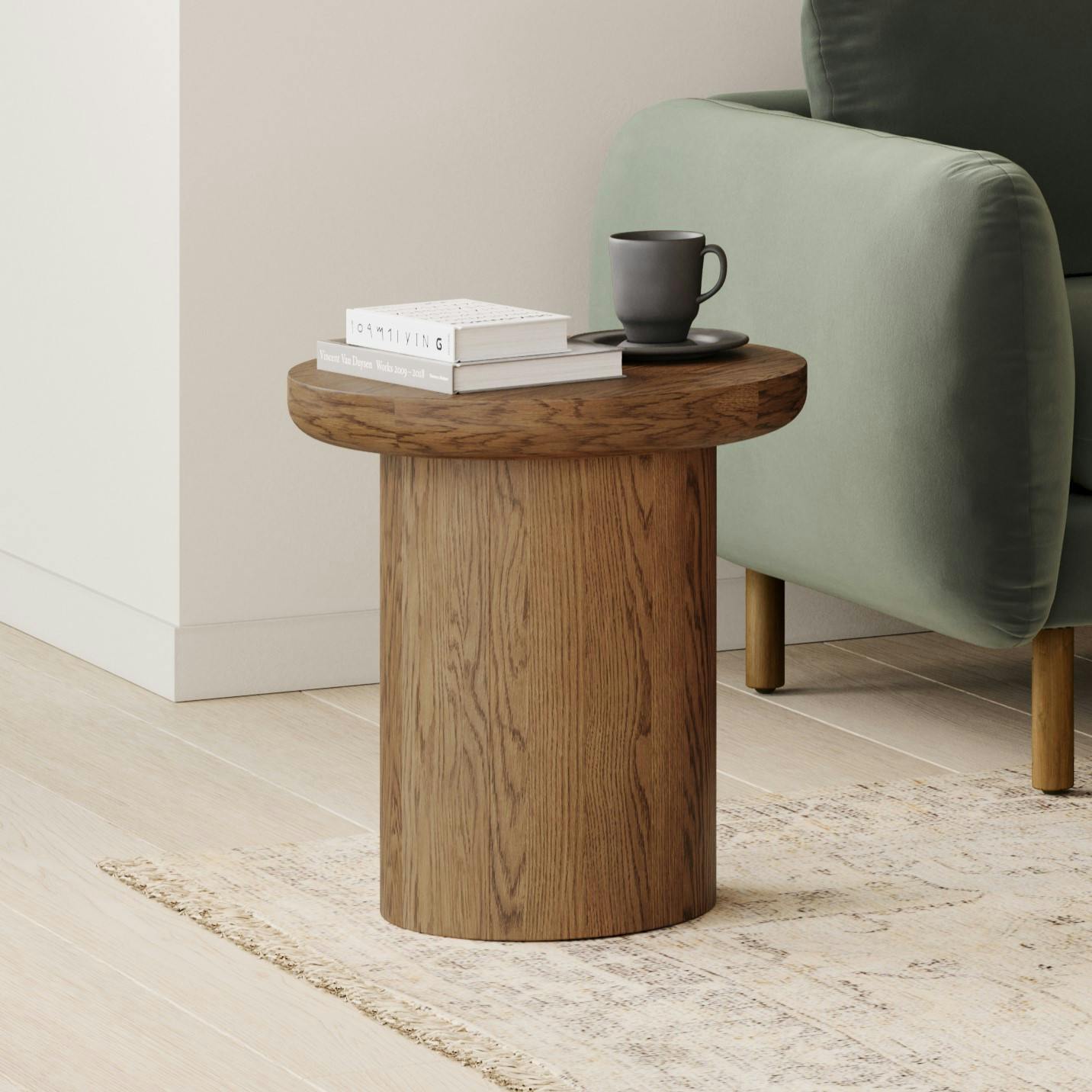 Baarlo Solid Smoked Oak Side Table, Japandi Style | Article